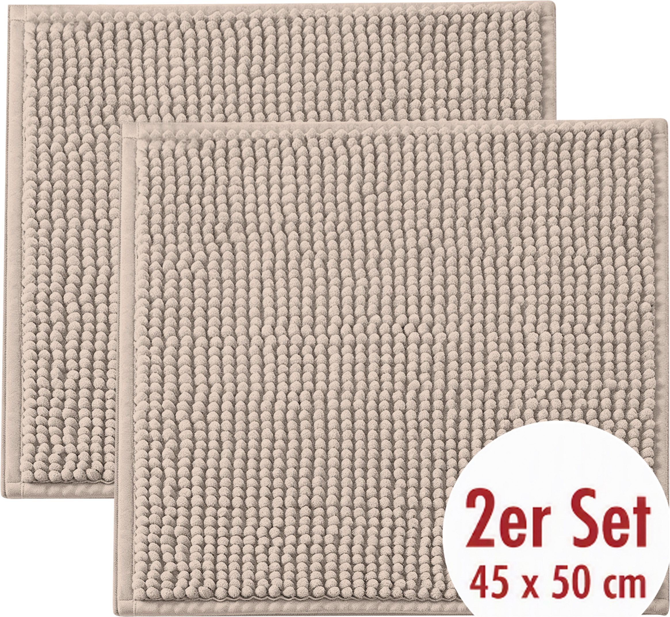 OTTO home Badematte Vanessa Chenille, Standard & Premium, 15cm oder 20cm, auch als 2er Set, rutschhemmend beschichtet, schnell trocknend, strapazierfähig, fußbodenheizungsgeeignet, Polyester, rechteckig, 2-tlg. 45 cm x 50 cm, Uni Farben, besonders weich,
