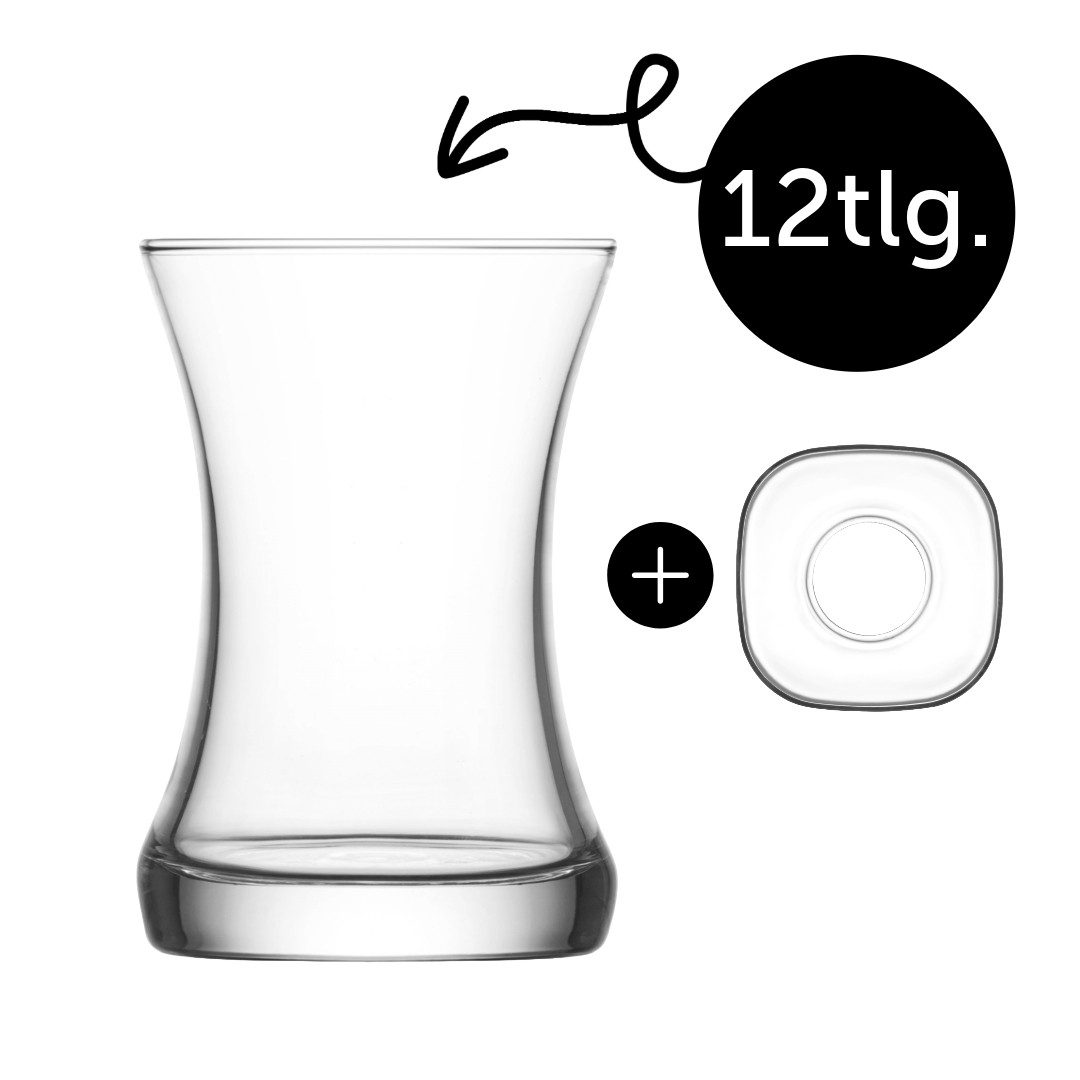 LAV Gläser-Set Zen 6x Teegläser + 6x Unterteller, 12-tlg., Glas, 12-tlg. Set, 155ml, ideal für Teegenuss