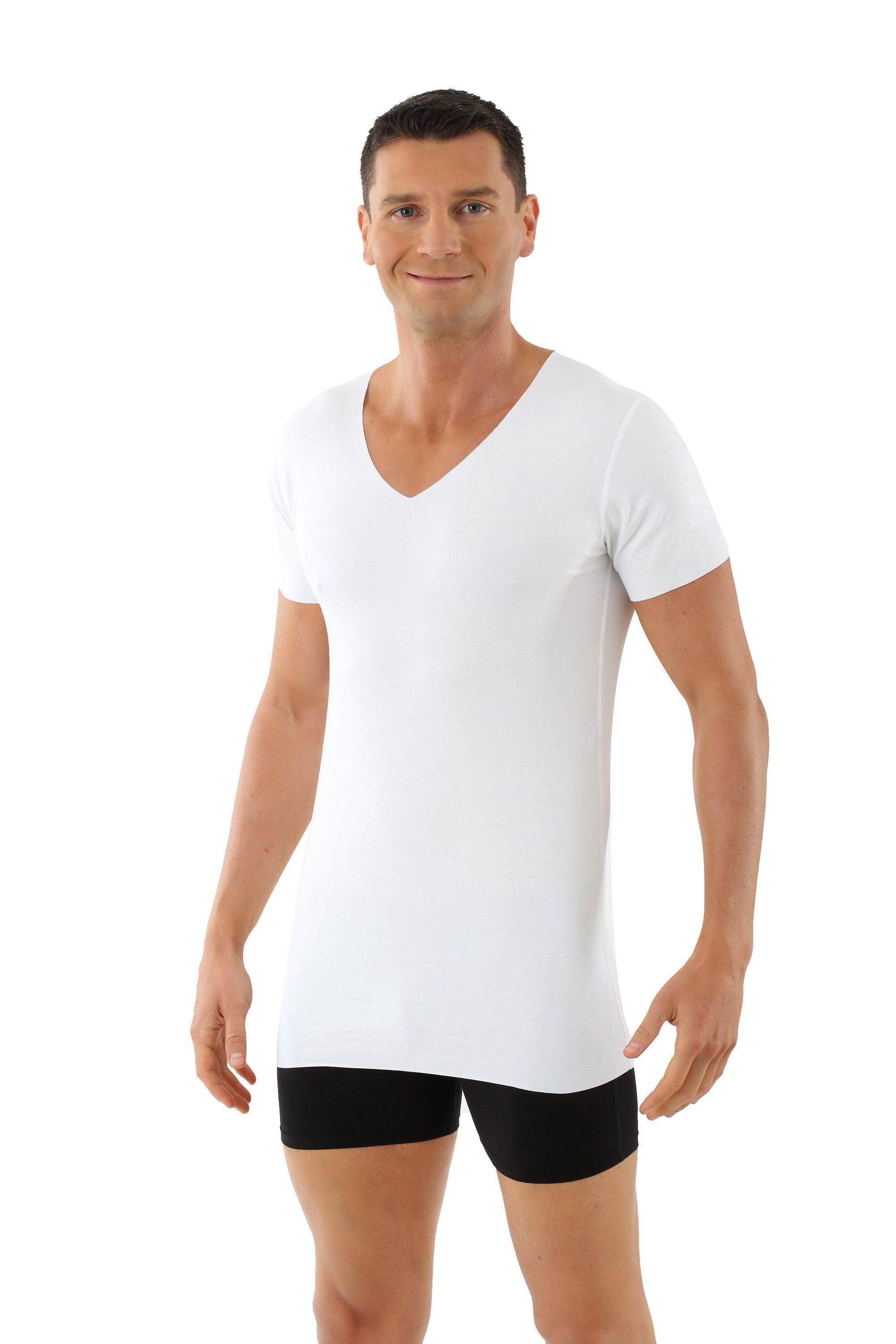 Albert Kreuz Unterhemd V-Neck Set, ohne Saum Lasercut (kein Set) kein Kurzarm