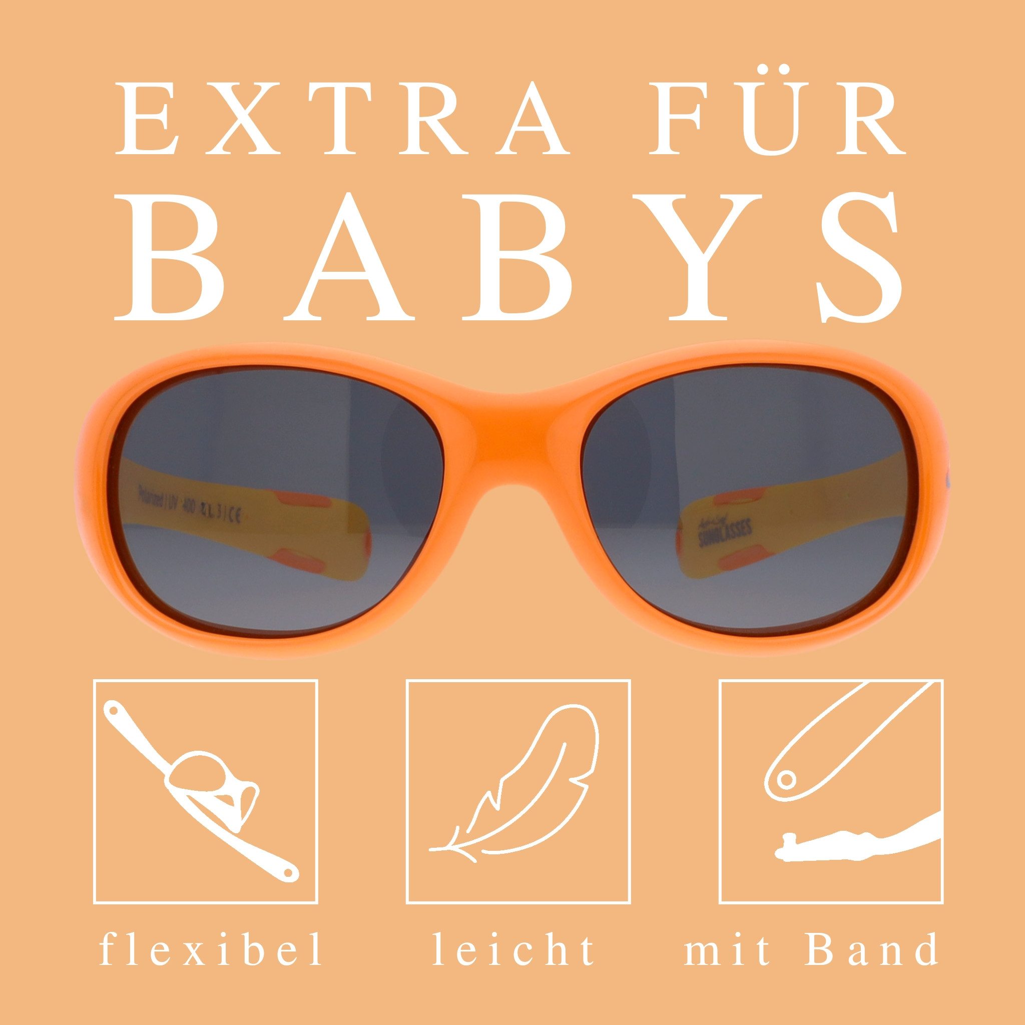 ActiveSol Sonnenbrille Baby 0-24 Monate (in bunten Farben & mit pfiffigen Motiven) Polarisiert, BPA-frei, mit Kopfband