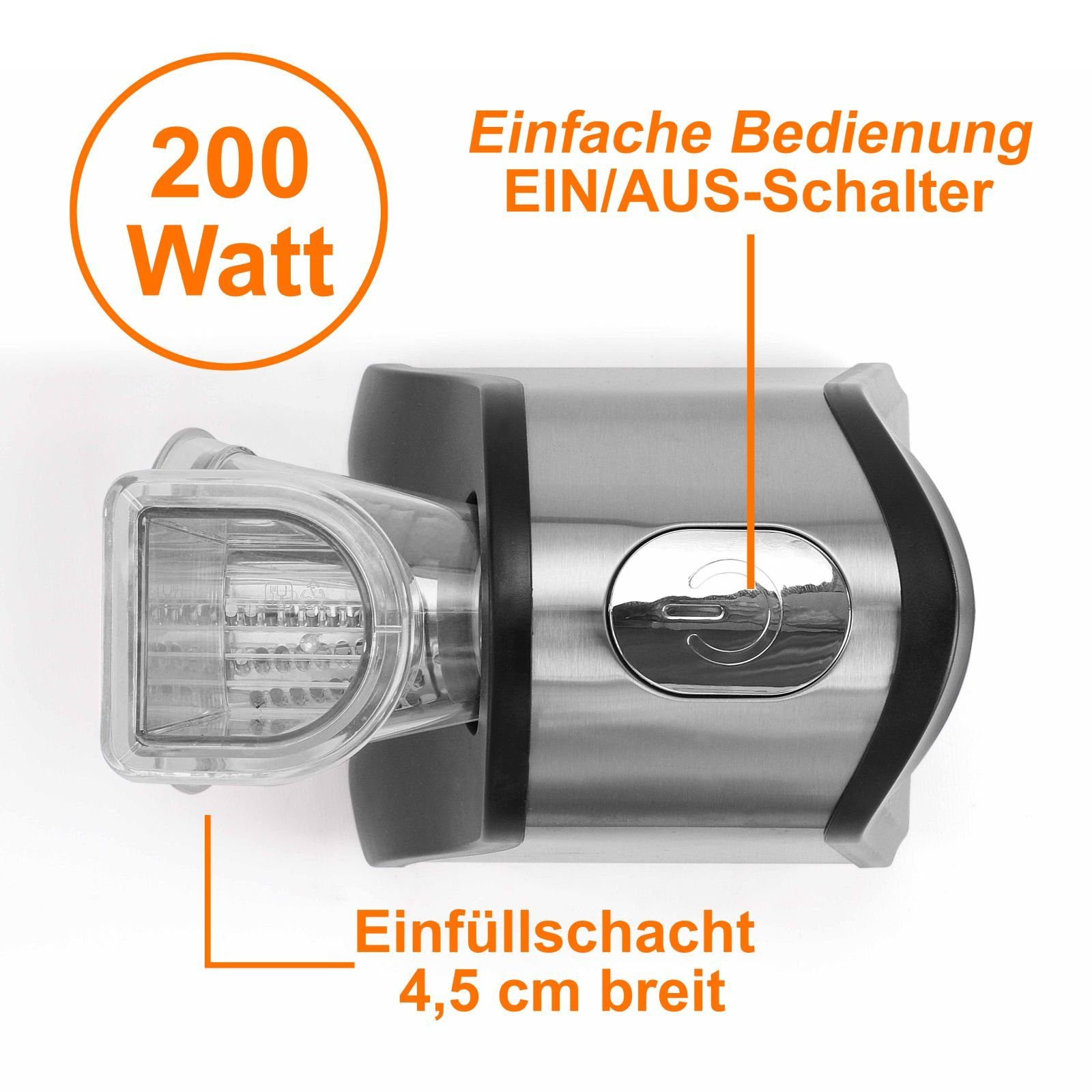 LIVOO Multifunktionsreibe LIVOO 200 Küchenmaschine 4 Watt Küchenreibe Edelstahl Aufsätze