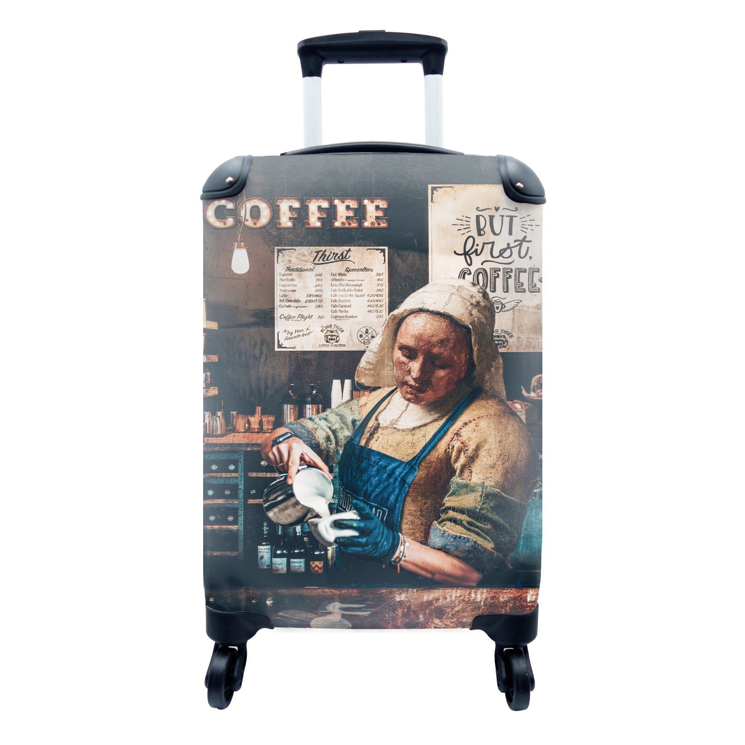 MuchoWow Handgepäckkoffer Kaffee - Milchmädchen - Barista - Vermeer - Kunst - Cappuccino - Aber, 4 Rollen, Reisetasche mit rollen, Handgepäck für Ferien, Trolley, Reisekoffer