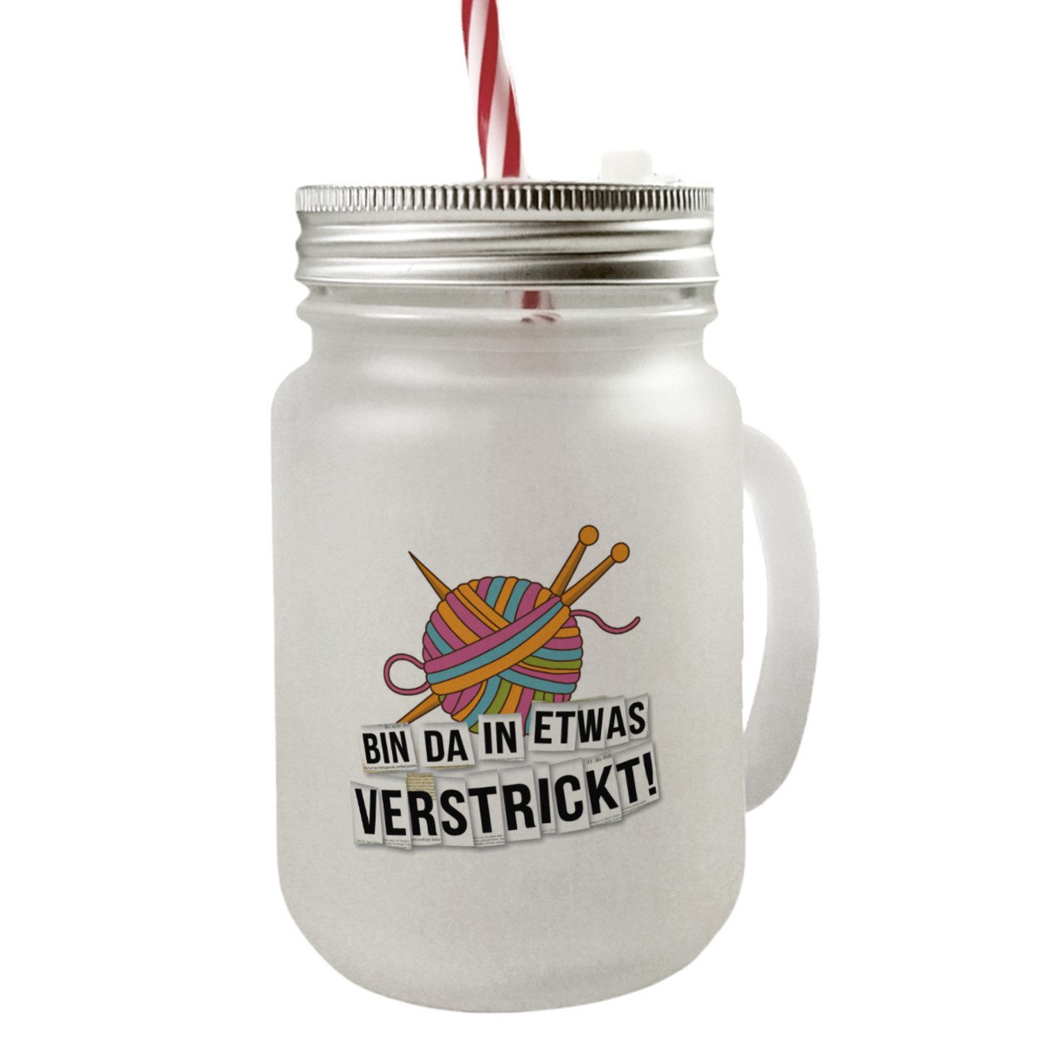 Glas Bin da in etwas verstrickt Mason Jar Henkel Trinkglas mit Deckel und