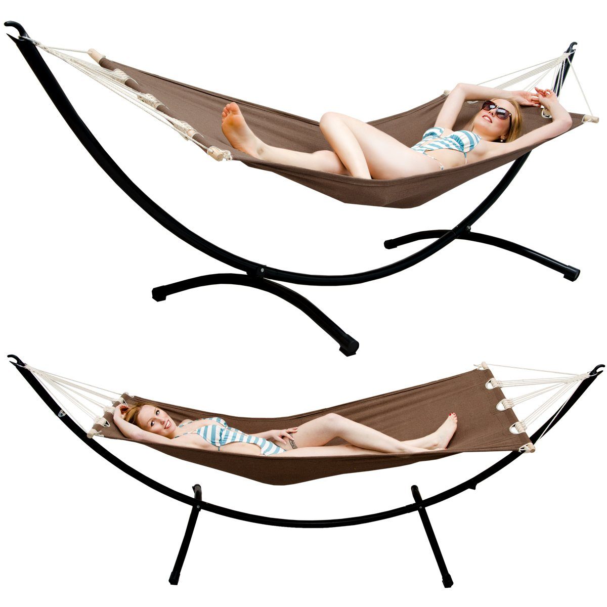 AMANKA Hängematte mit Gestell - 200 x 75 cm Stabhängematte für Garten, Terrasse & Balkon, Outdoor Relaxliege - Freistehende Hängeliege mit Ständer aus Metall