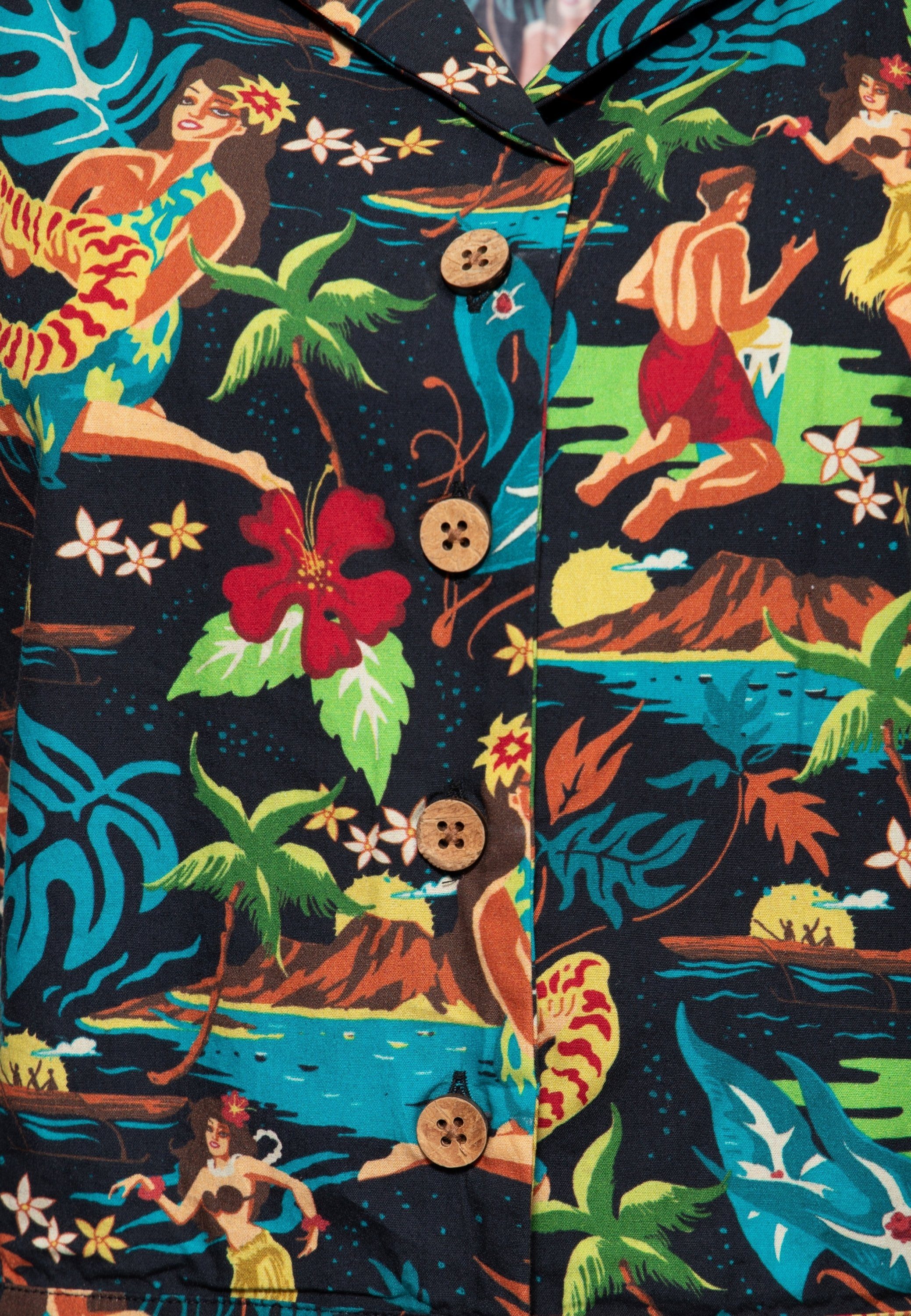 im QueenKerosin Hemdbluse Hawaiianischen schwarz Design