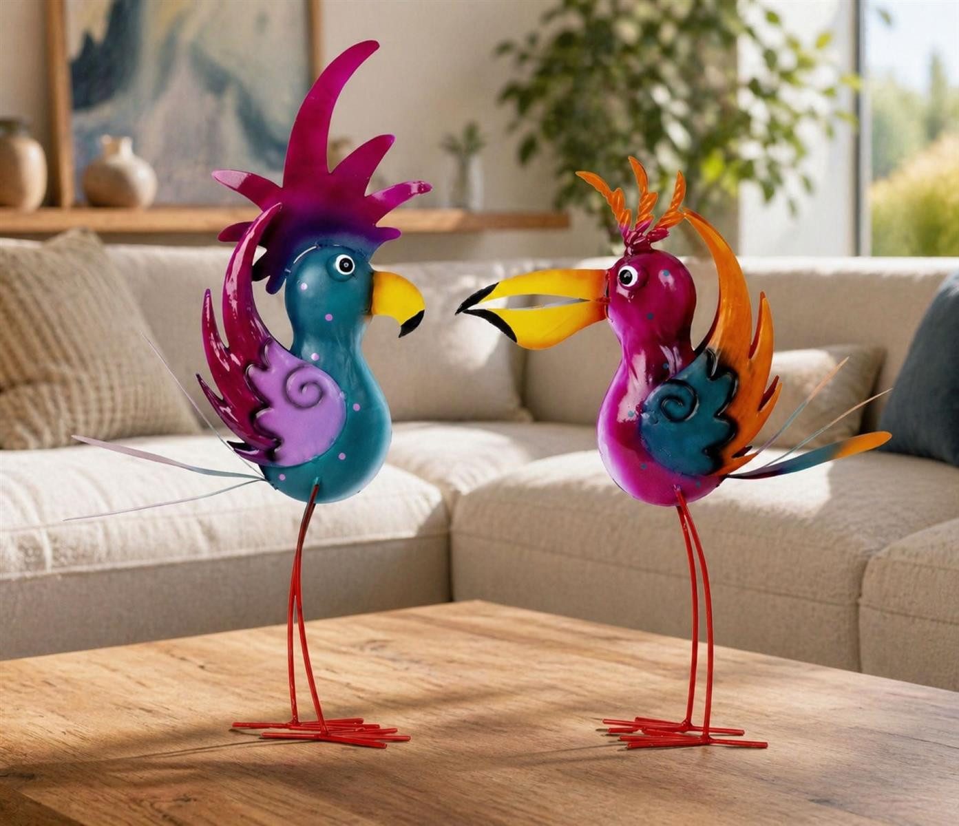 Geschenkestadl Tierfigur Bunte Metall Vögel 2er Set – freche Dekofiguren 41/47 cm (Spar-Set, 2 St., 2 lustige Vögel), bunte knallige schräge Vögel – Bild 2 von 5