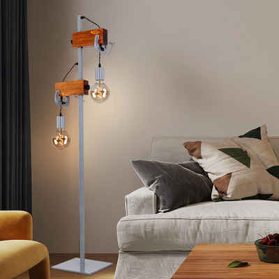 etc-shop Stehlampe, Leuchtmittel nicht inklusive, Retro Stehlampe Vintage Industrial Stehleuchte Holz Wohnzimmer