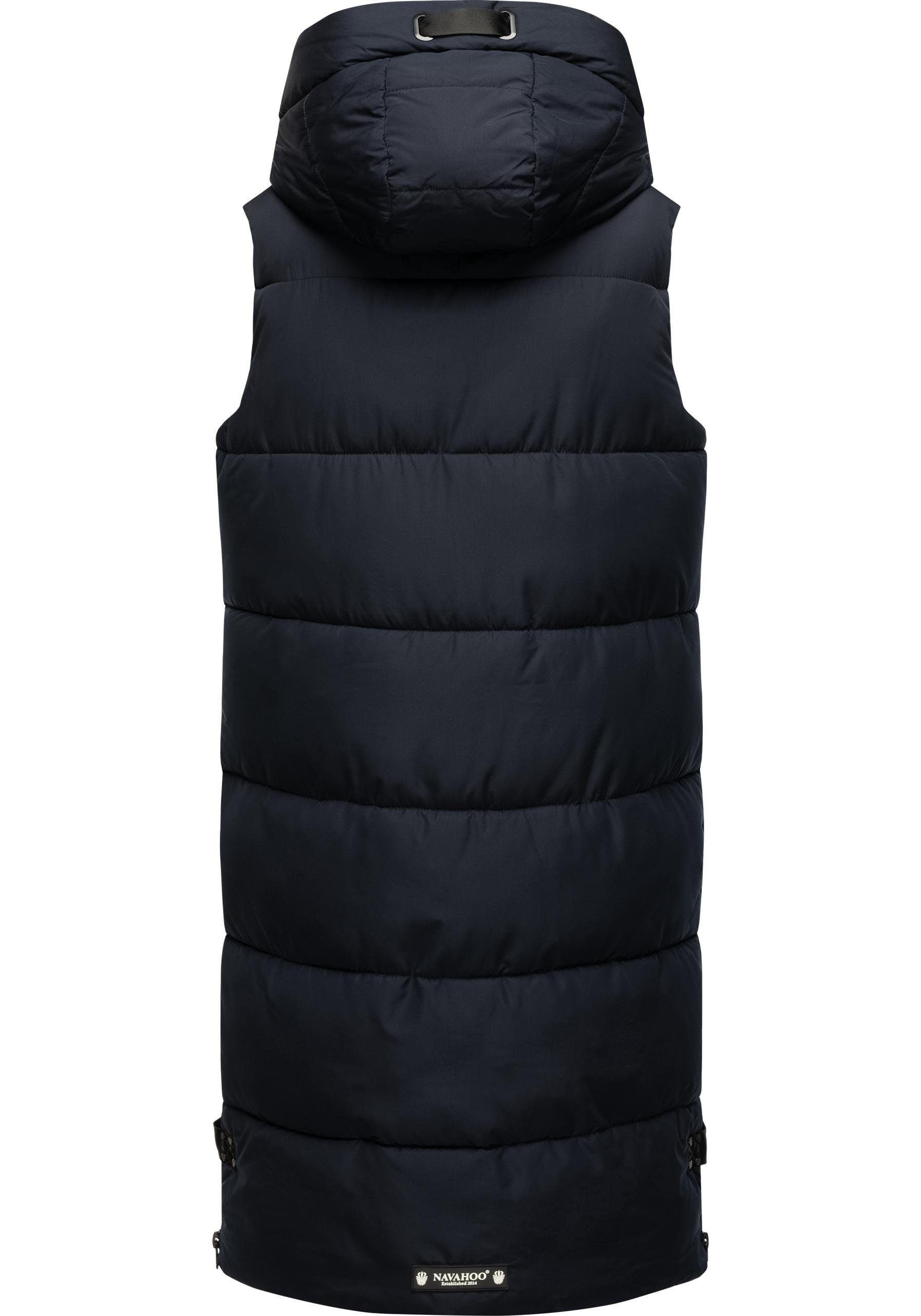 Navahoo Steppweste Schnuffelchen (1-tlg) warme Damen Outdoor-Weste lang mit Kapuze