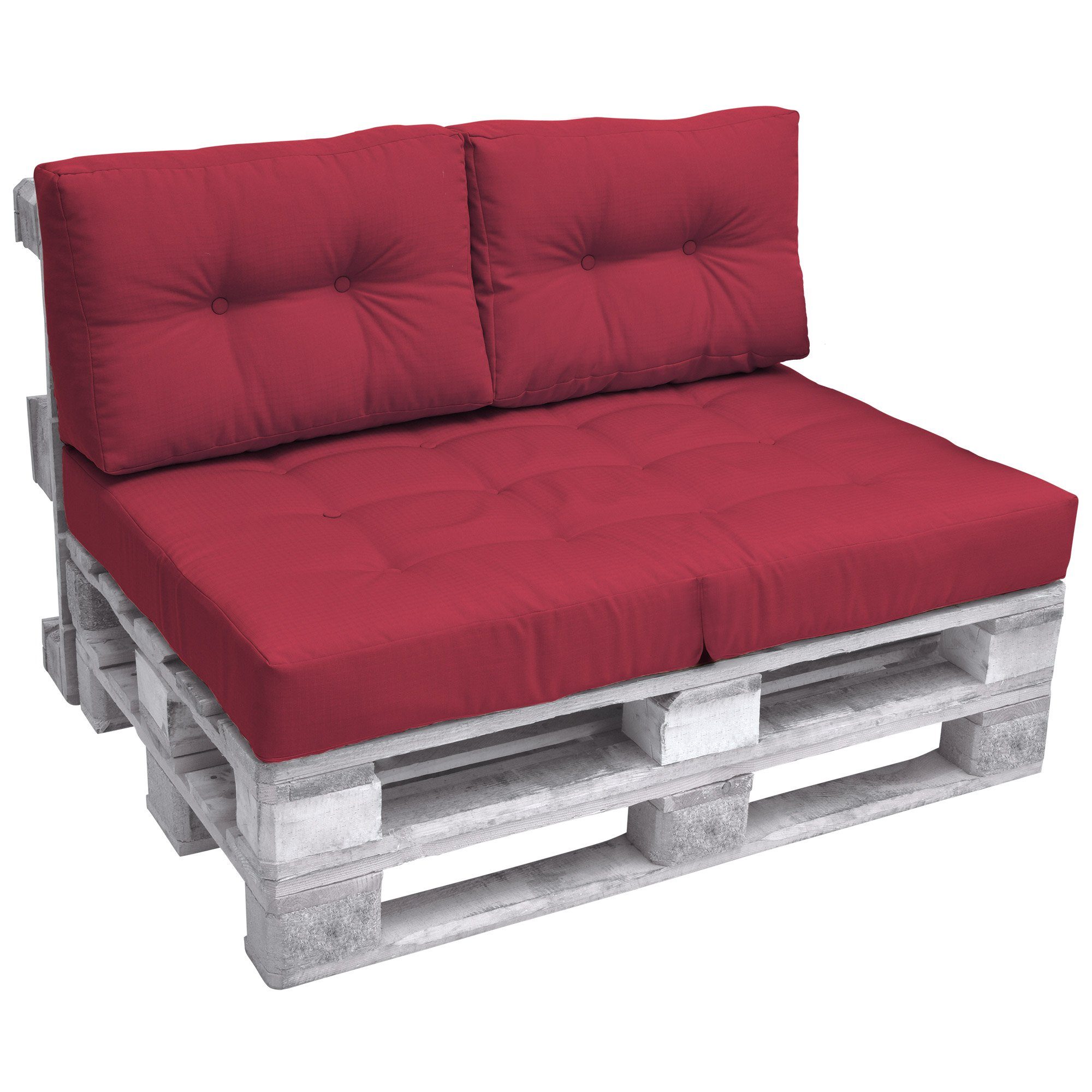 Beautissu Palettenkissen Palettenkissen Outdoor 1x Sitzkissen & 2x Rückenkissen, Rot, Outdoor 1x Sitzkissen 120x80cm & 2X Rückenkissen 60x40cm