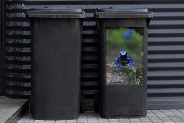 MuchoWow Wandsticker Blauer Frosch im Dschungel (1 St), Mülleimer-aufkleber, Mülltonne, Sticker, Container, Abfalbehälter