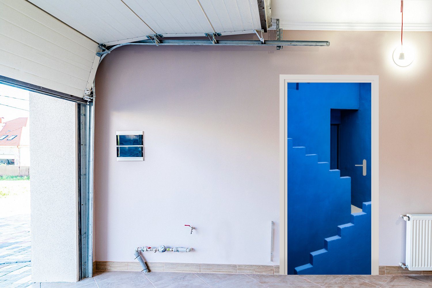 Blau Fototapete cm Tür, Türaufkleber, MuchoWow für St), - Matt, Türtapete Treppe 75x205 - Gebäude, (1 - bedruckt, Architektur