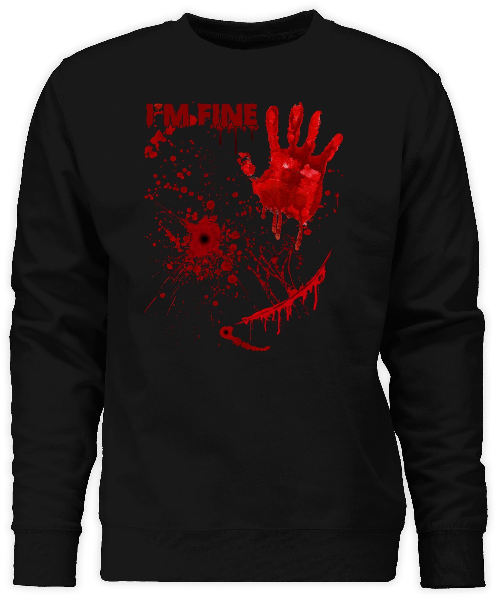 Blutflecken Sweatshirt Kostüme Killer Gruselig (1-tlg) Halloween Horror Hände Blutspritzer 1 Schwarz I - Shirtracer Blutige Herren Blut