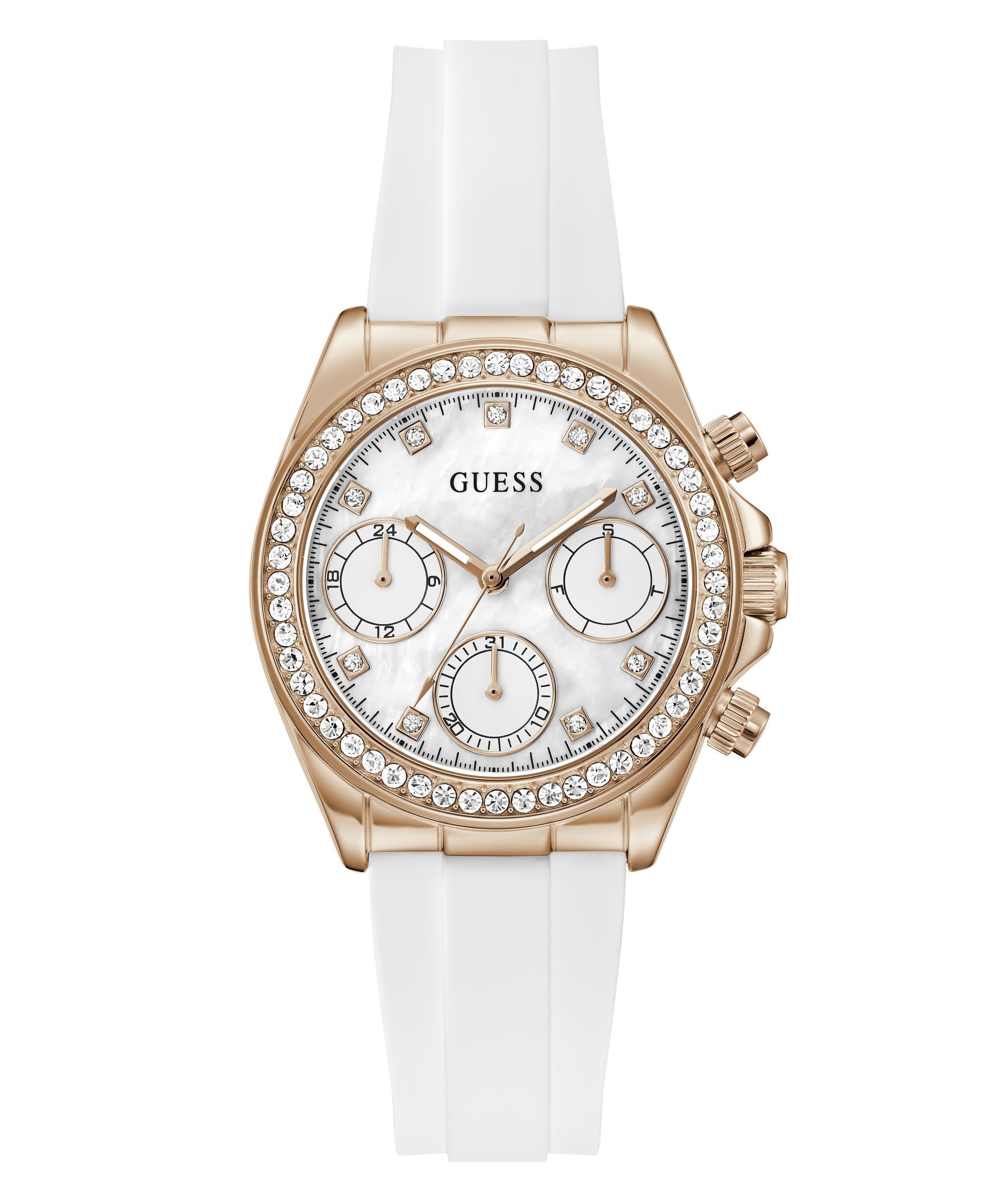 Guess Multifunktionsuhr VICTORIA GW1038L4, Quarzuhr, Armbanduhr, Damenuhr, Silikonarmband, analog, Wochentag, Tag