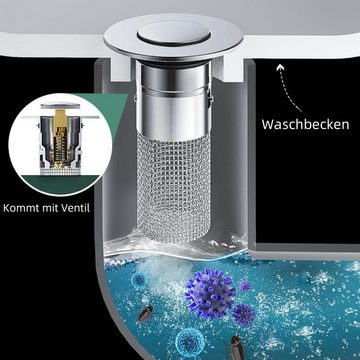 Silberstern Waschbeckenstöpsel Ablassschraube für das Waschbecken, (Anti-Geruchs- und Anti-Blocking-Filter, 1 St., Geeignet für 99 % aller Abflüsse), Press-Leckstopfen für Spülbecken