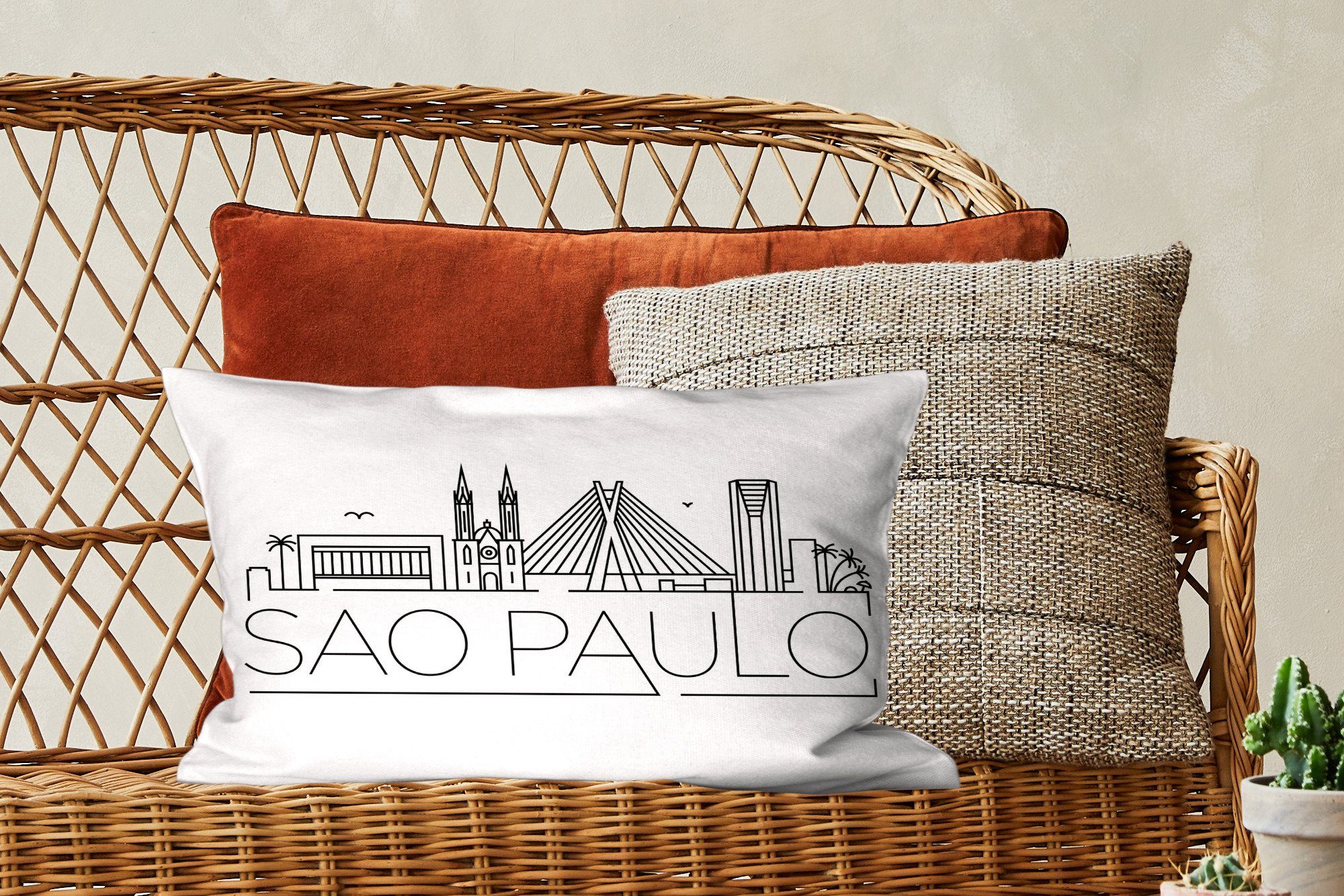 MuchoWow Dekokissen Stadtbild "Sao Paulo" Zierkissen, mit Hintergrund, Wohzimmer Dekokissen Füllung, mit weißem Schlafzimmer Dekoration