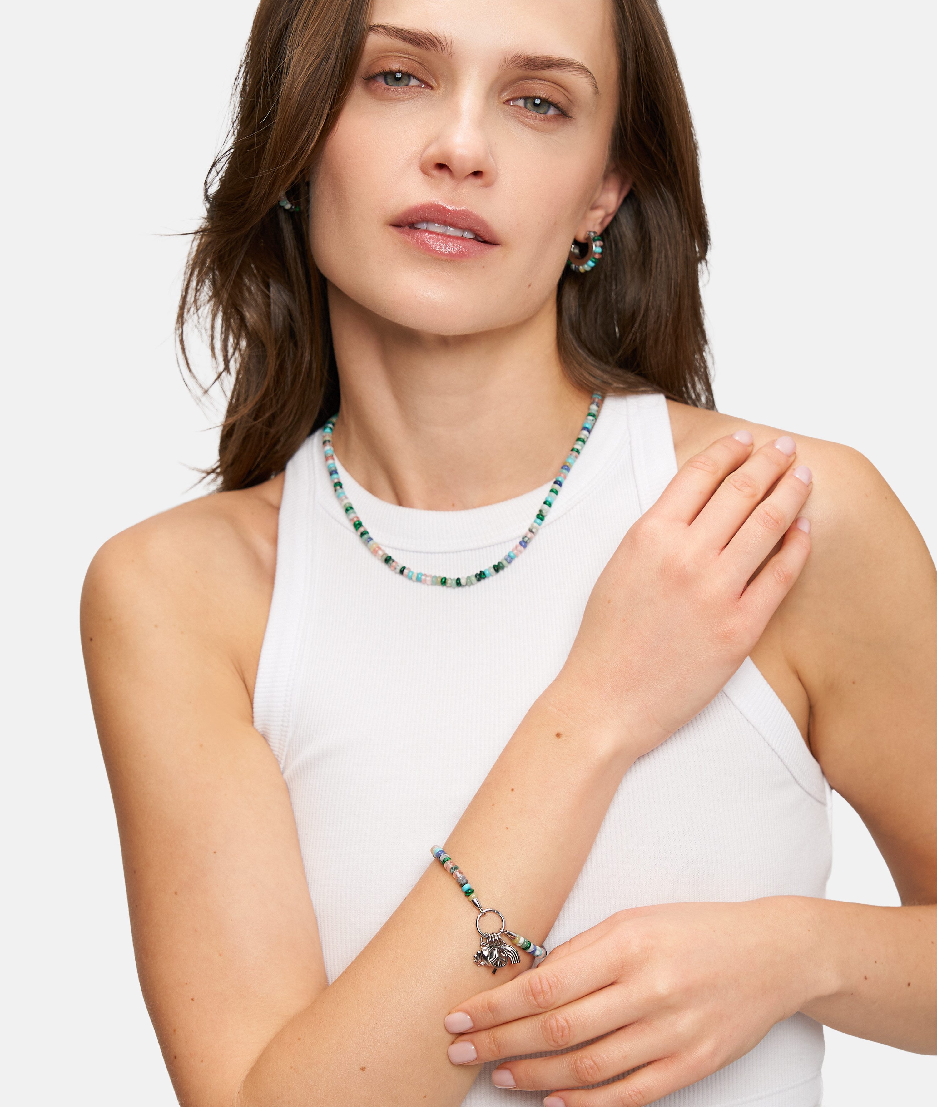 Tamaris Charm-Armband Schmuck Geschenk Edelstahl Armkette All About Beads, mit Naturstein