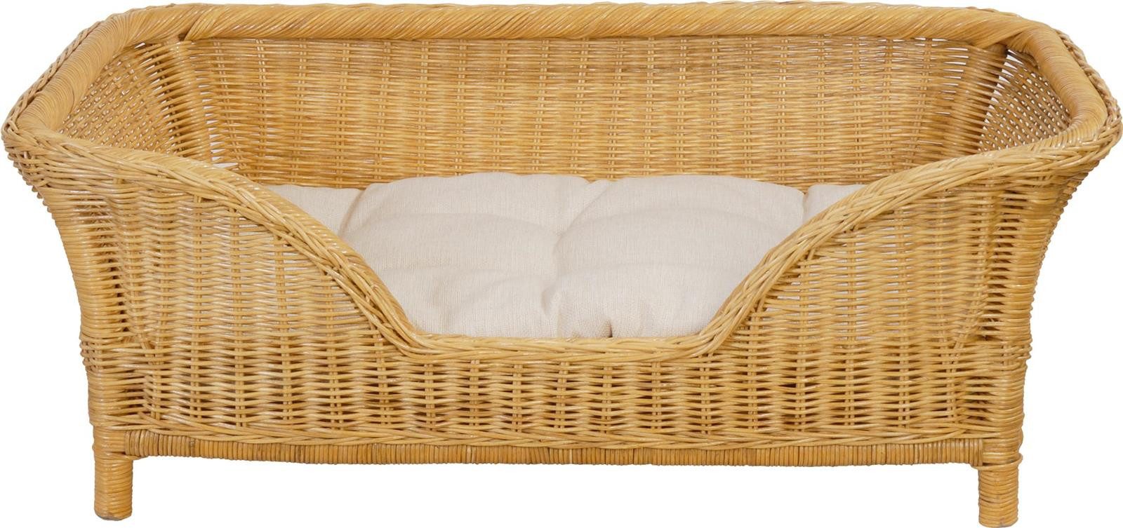 Krines Home Hundekorb Großer Rattan Hundekorb geflochten Hundebett Hund hoch mit Kissen, Rattan Korb, Hundecouch