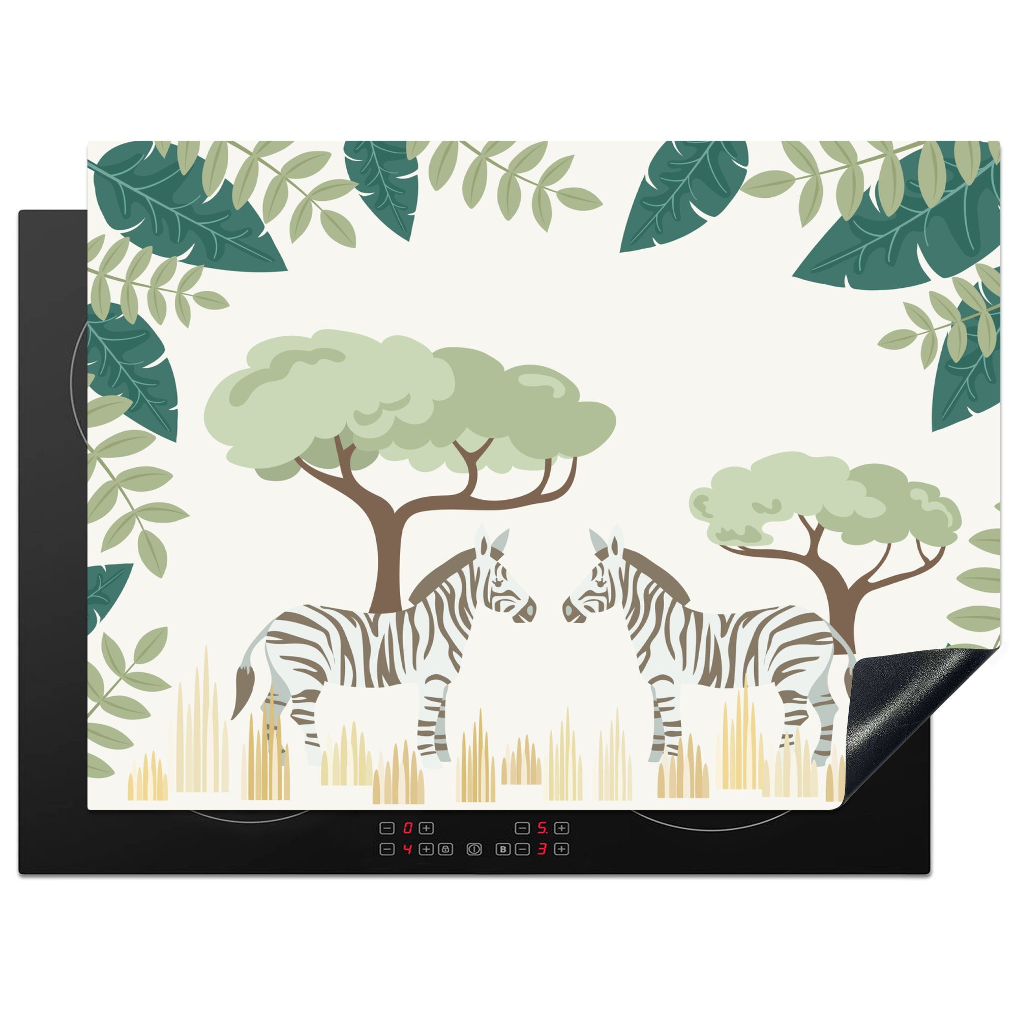 MuchoWow Herdblende-/Abdeckplatte Illustration von zwei Zebras in Pastellfarben, Vinyl, (1 tlg), 71x52 cm, Induktionskochfeld Schutz für die küche, Ceranfeldabdeckung