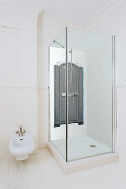 Wallario Duschrückwand Tragbares Klo - Toilette in schickem grau, (1-tlg)