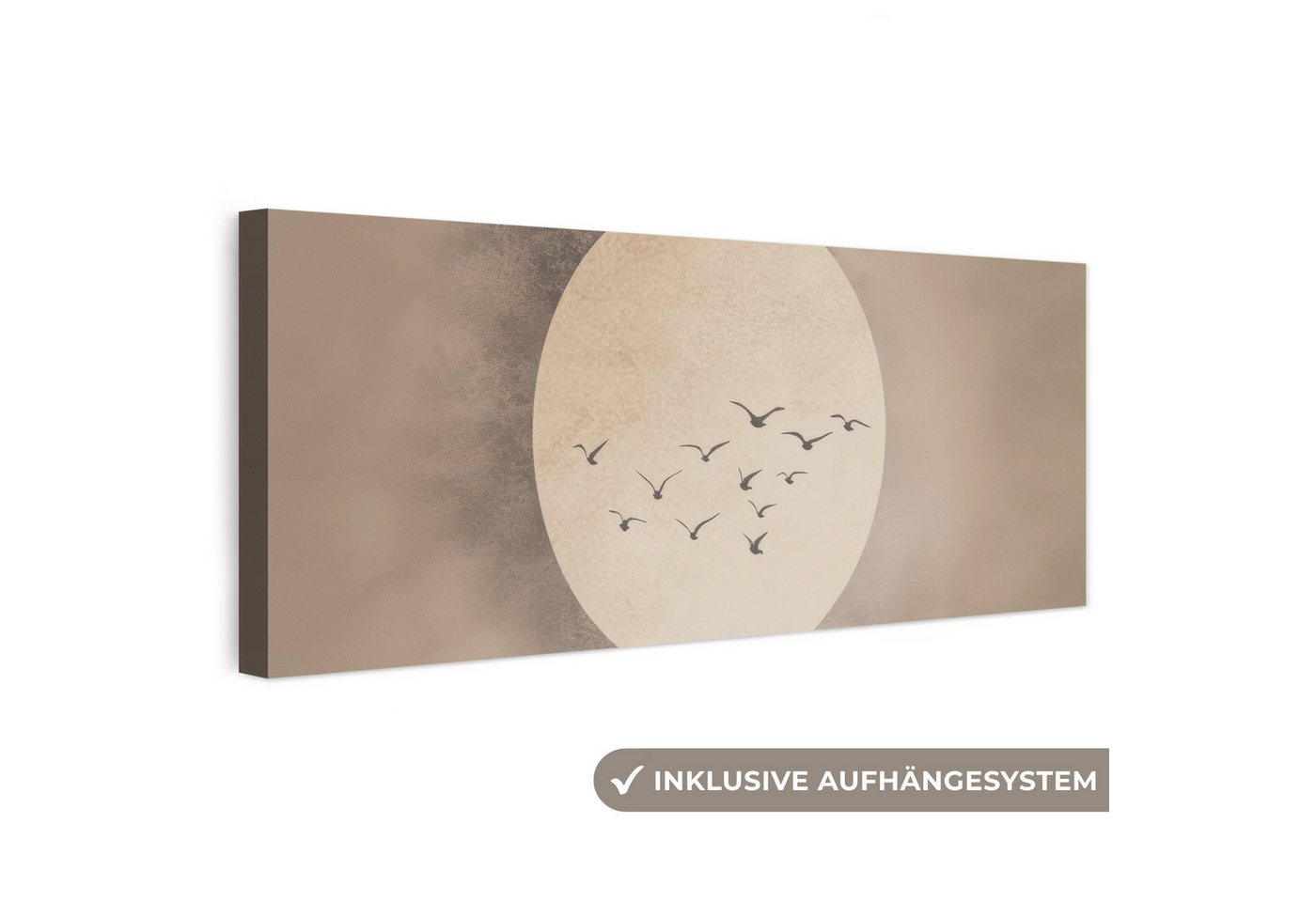 OneMillionCanvasses® Leinwandbild Panorama Vogel - Beige - Japanisch, Fotodruck (1 St), Wandbild, Deko Schlafzimmer Wohnzimmer Flur 60x20 cm