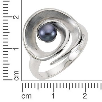 Zeeme Fingerring 925/- Sterling Silber Perle schwarz