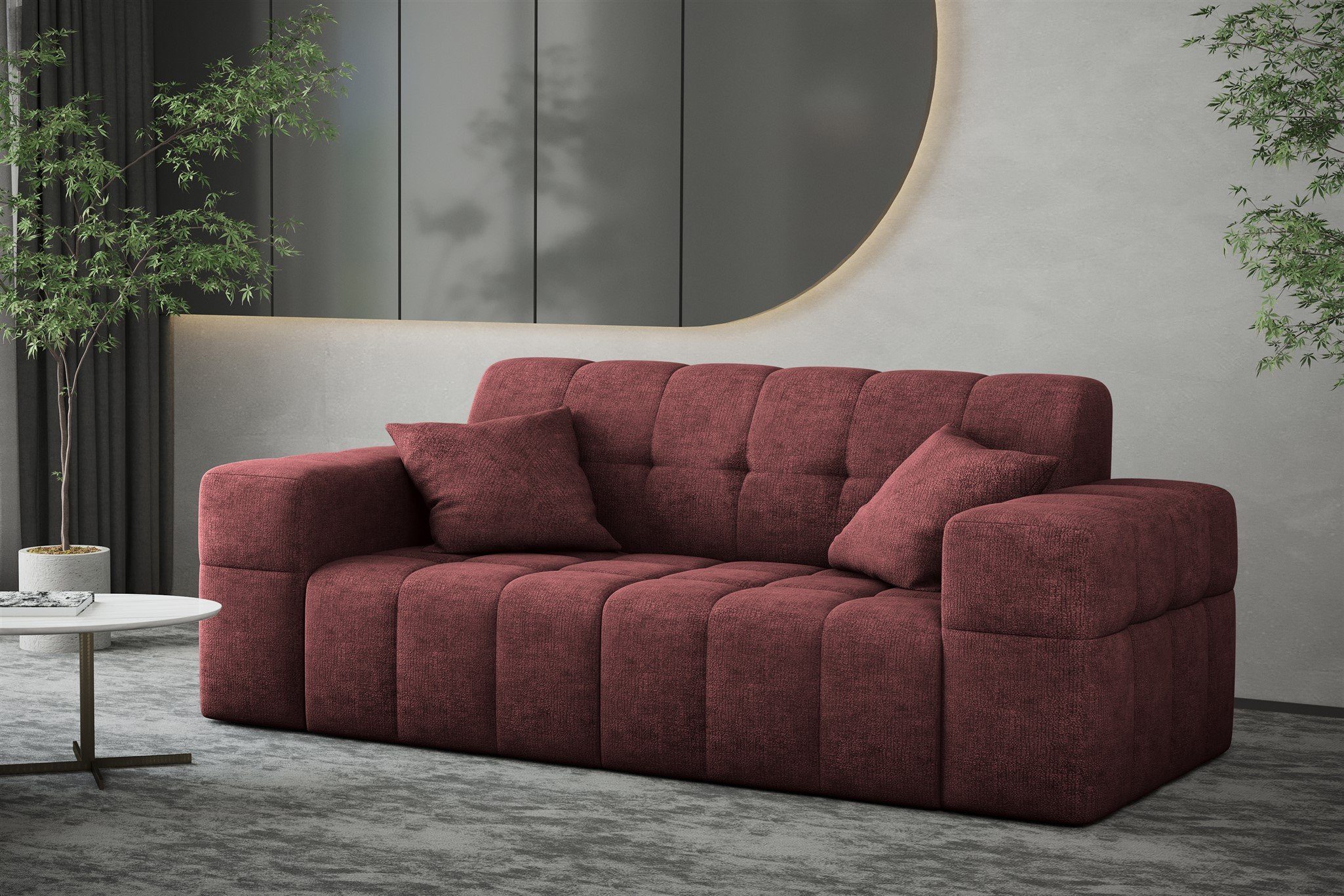 Möbel Stoff Sofa Fun Designer-Sofa Harmony, 2-Sitzer Rundumbezug Sofa NANCY Bordeauxrot in