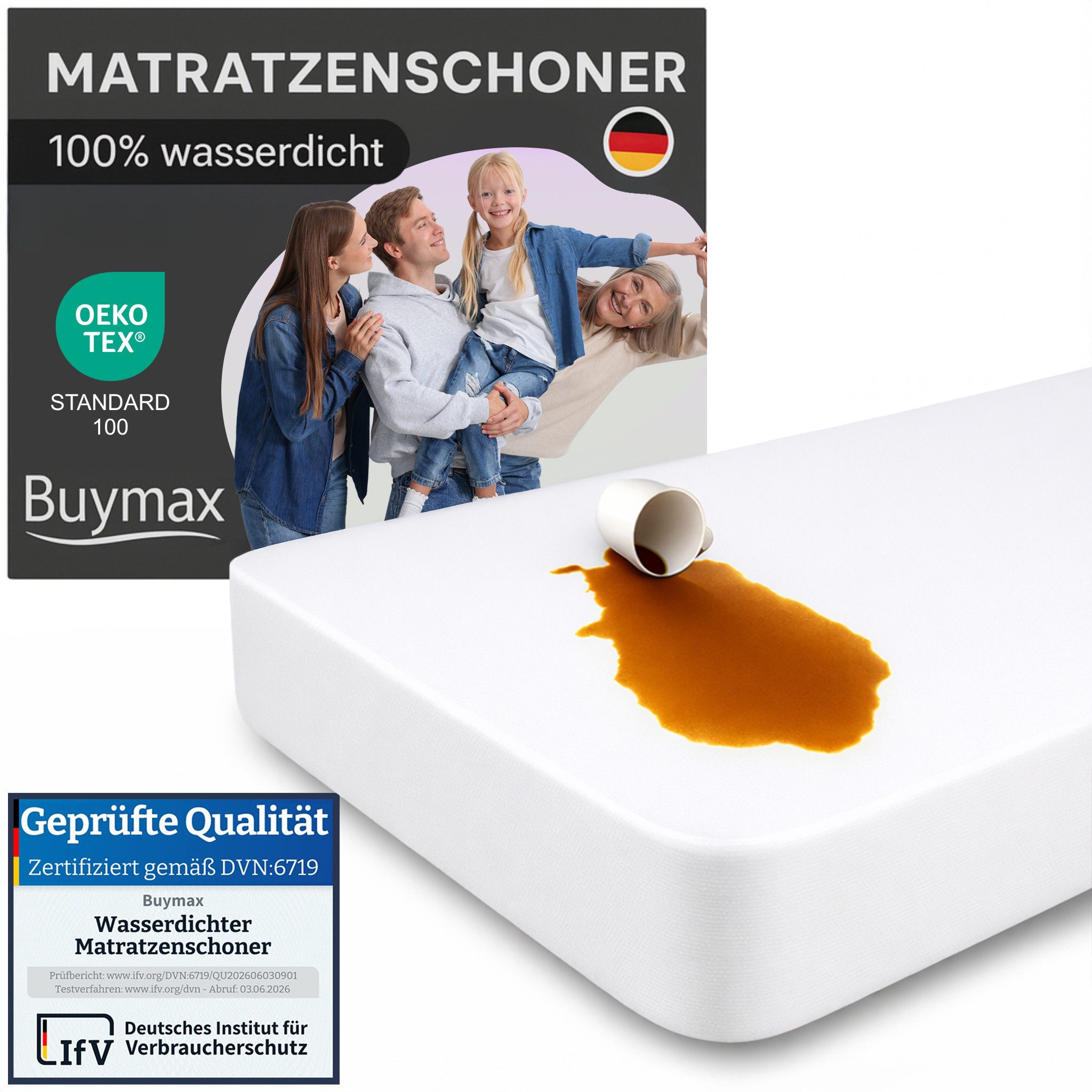 Matratzenschutzbezug Buymax, Wasserdicht Matratzenschoner mit Rundumbezug bis 60° Waschbar