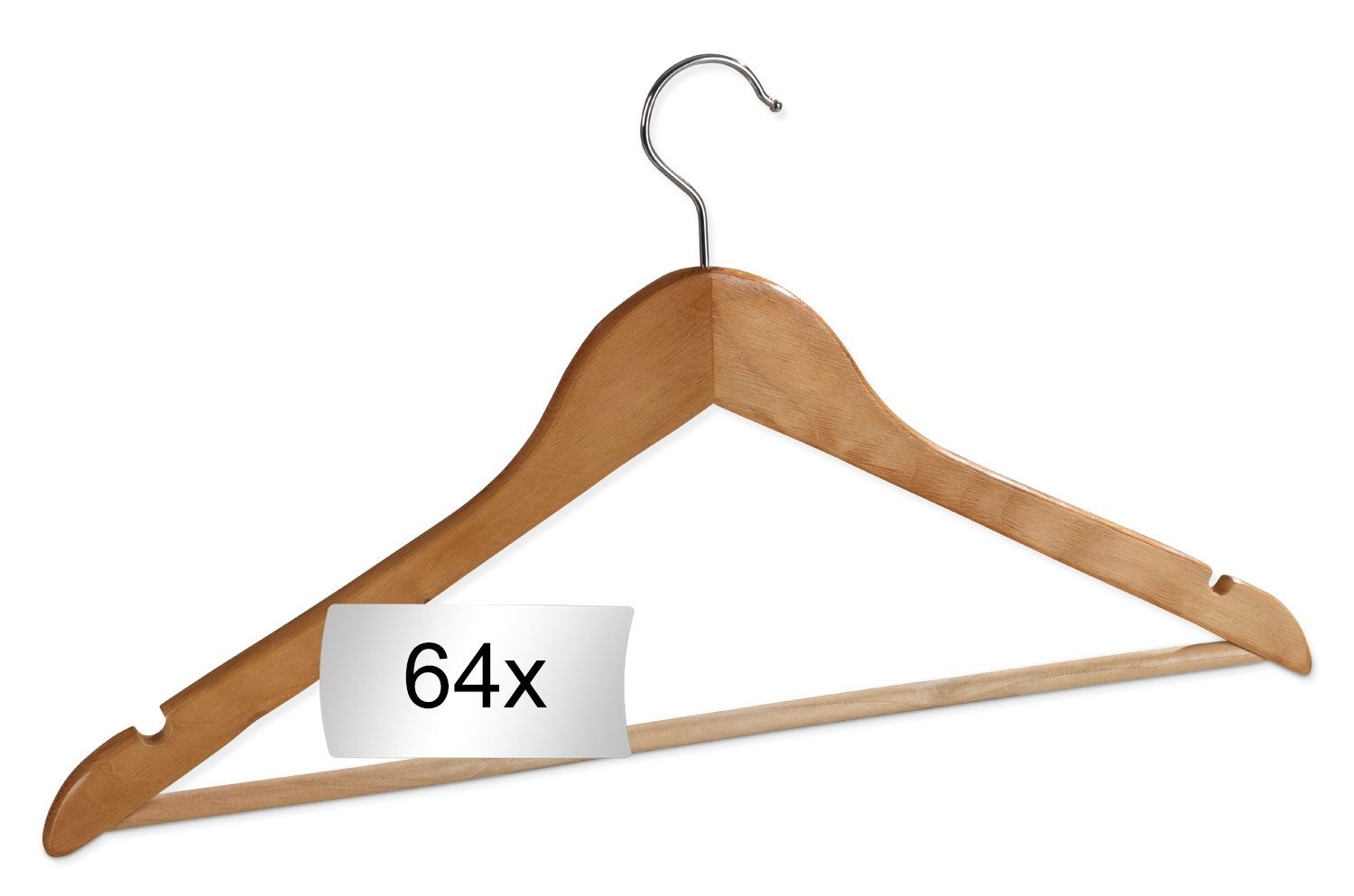 Home4You Kleiderbügel, 64er Set, Braun, Holz, Haken 360 Grad drehbar, (64-tlg), mit Hosensteg und Rockeinkerbungen