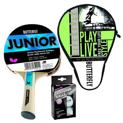 Butterfly Tischtennisschläger Junior + Hülle + 6 Bälle weiß, Tischtennis Schläger Set Tischtennisset Table Tennis Bat Racket