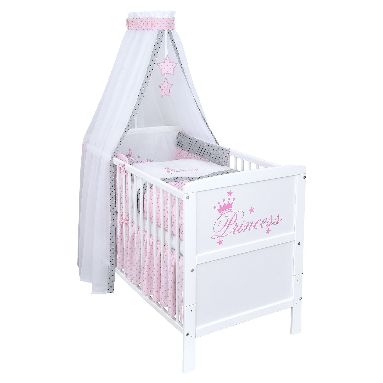 Baby-Delux Komplettbett Babybett Natalie Princess Komplettset, 10-tlg., Kinderbett 70x140 cm weiß, Bettset verschiedene Designs