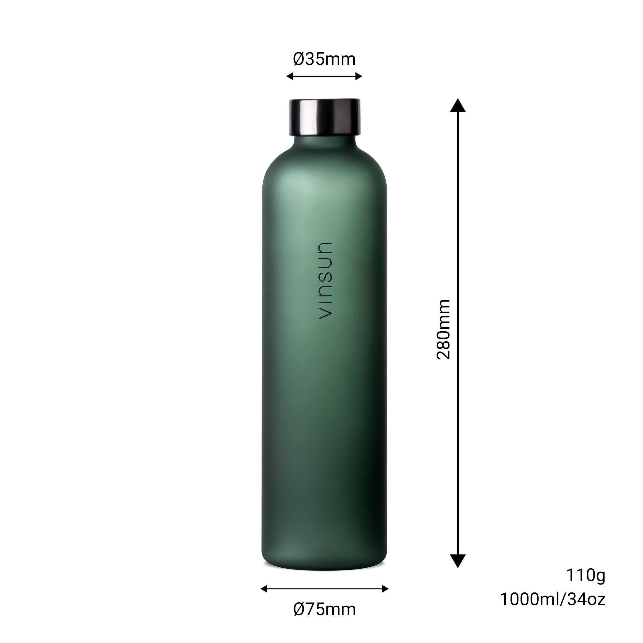 Kohlensäure Wasserflasche, geeignet, und Dunkelgrün bruchsicher, 1L Trinkflasche - - Vinsun BPA frei, Geschmacksneutral, auslaufsicher Geruchs- auslaufsicher Trinkflasche