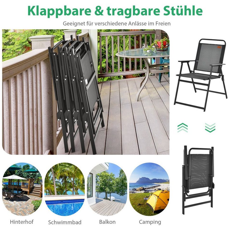 COSTWAY Gartenstuhl 4er Set Klappstühle (4 St), klappbar bis 150kg