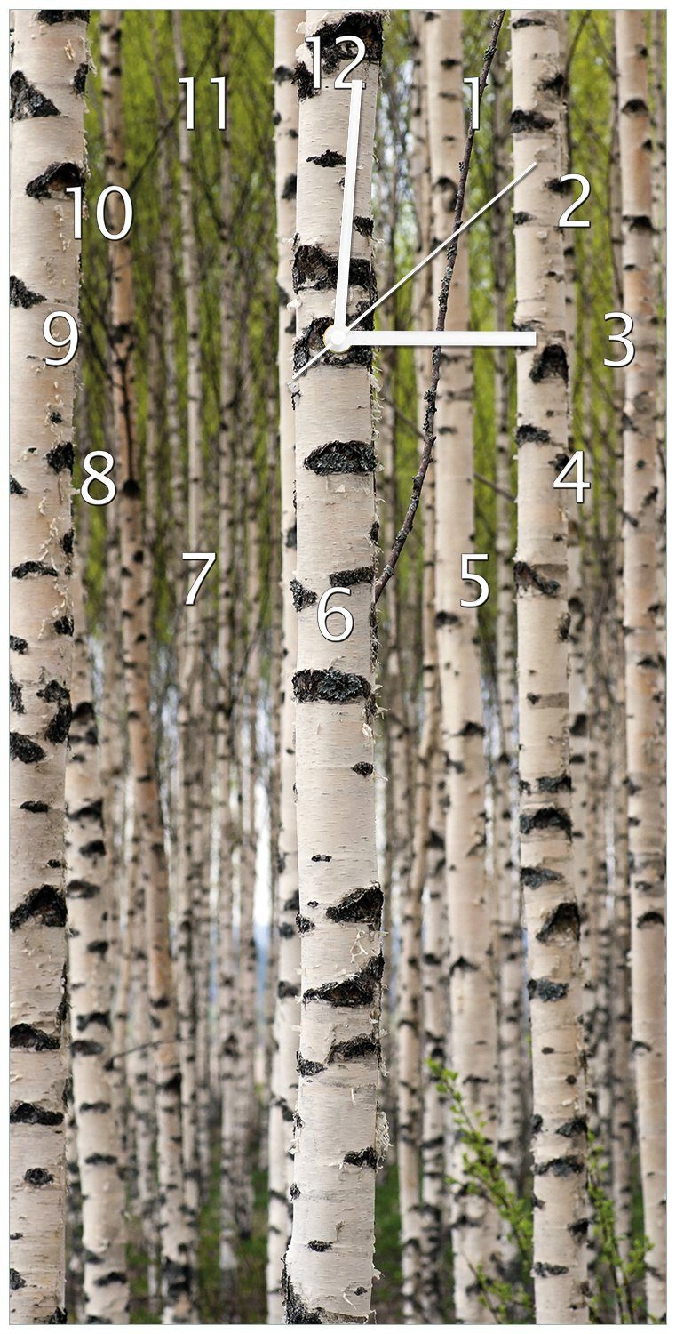 Wallario Wanduhr Birkenwald - Baumstämme in schwarz weiß (Uhr aus Acryl)