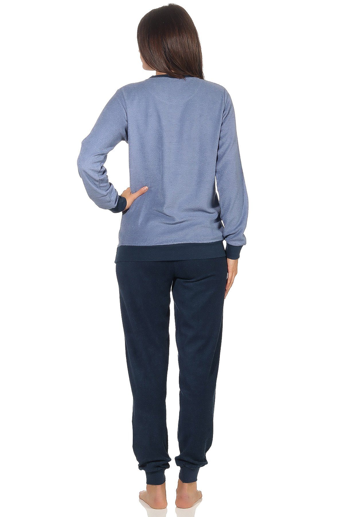 RELAX by Normann Pyjama Damen Frottee Pyjama langarm mit Bündchen und süsser Applikation