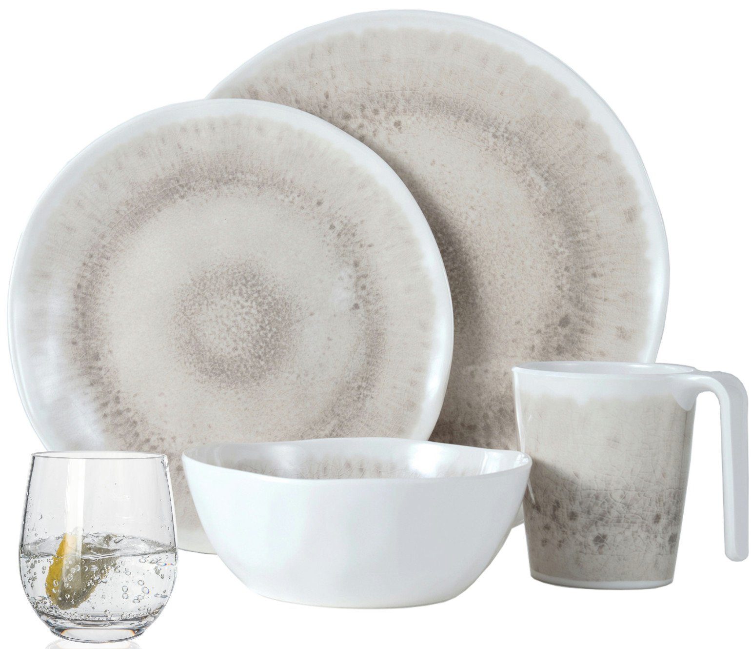 Moritz Geschirr-Set Camping Geschirr 4 Personen Amboss 16 Teilig + 4 Tiamo Wassergläser