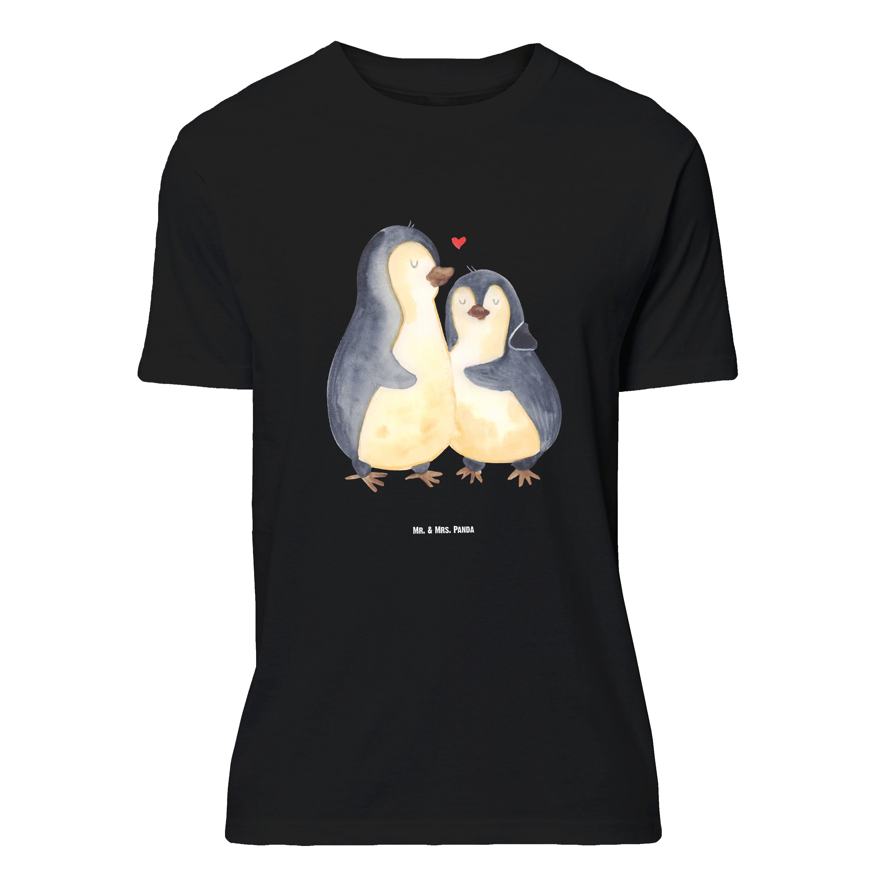 Mr. & Mrs. Panda T-Shirt Pinguin umarmen, Größe XL T-Shirt, Schwarz, Hochzeitstag, Verknallt, (Packung) Seevogel Umarmung Verliebt T-Shirt mit Spruch