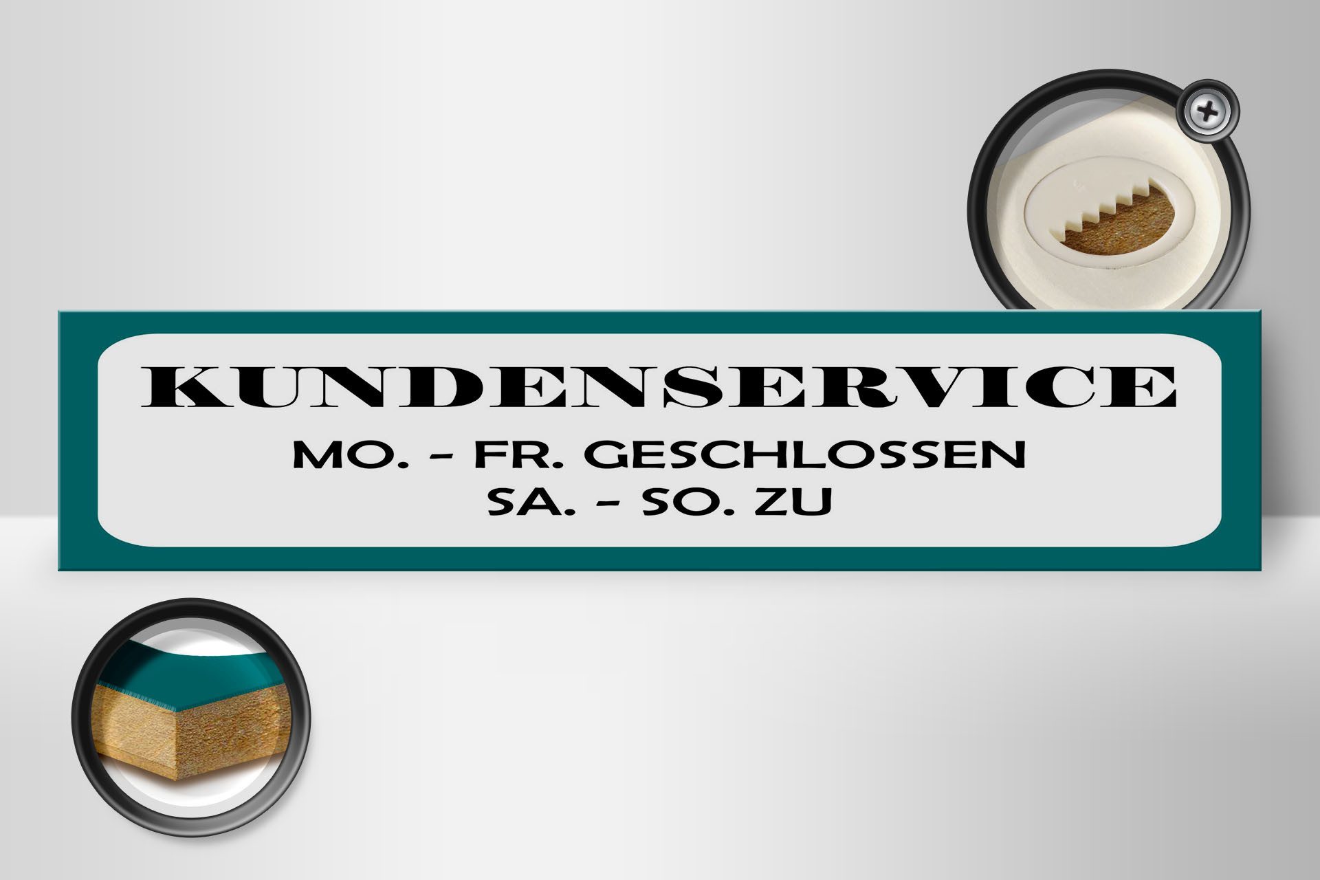 Femer GmbH Holzbild Hinweis 46x10 cm Kundenservice Geschlossen und zu, (1 St), Glatte Holzfaserplatte (MDF), vorn beschichtet