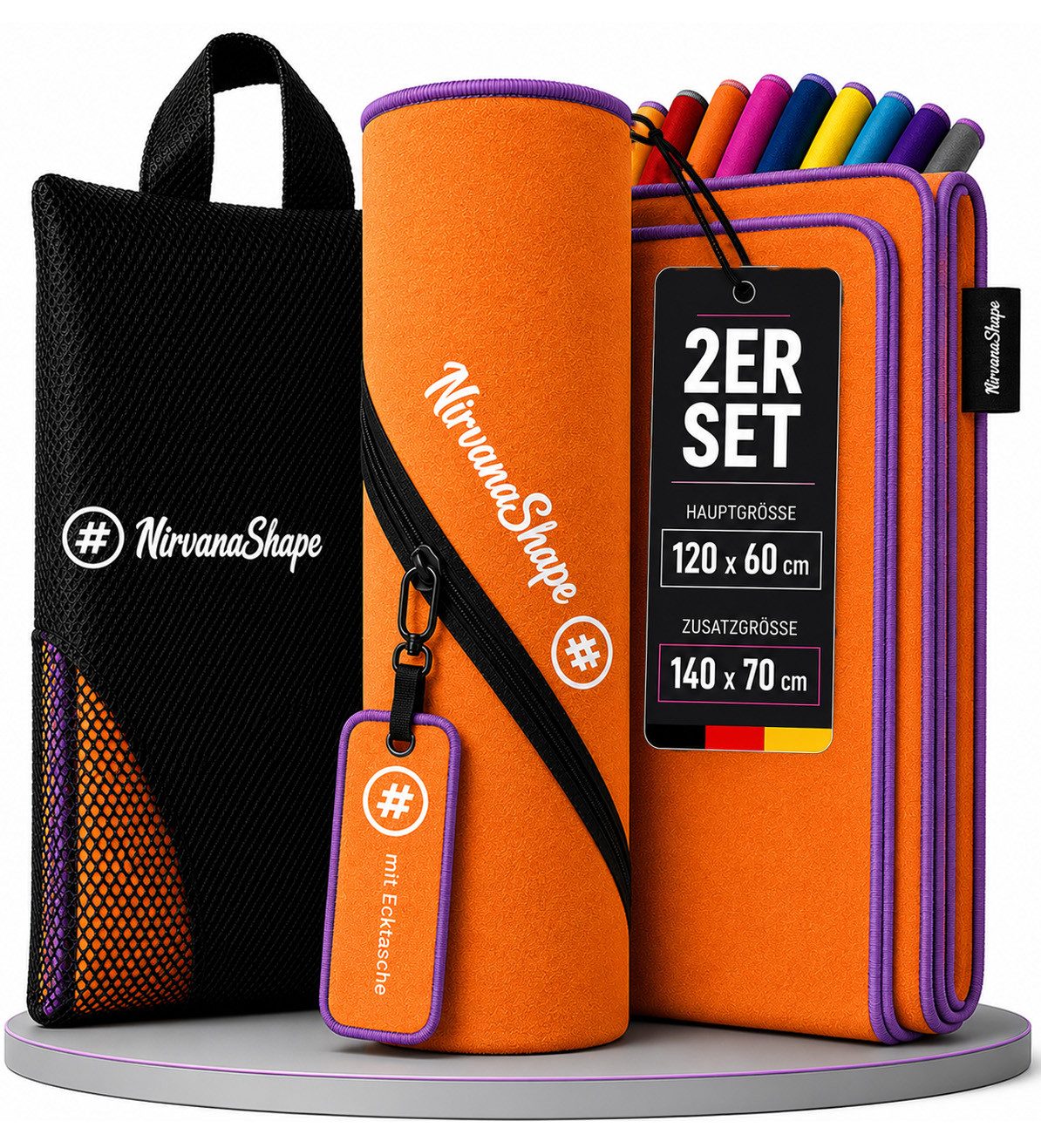 NirvanaShape Reisehandtuch Mikrofaser Handtücher Set, Badehandtuch, Reisehandtuch, Strandtuch, Ecktasche mit Reißverschluss, saugfähig, leicht, schnelltrocknend