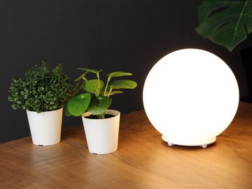 meineWunschleuchte LED Nachttischlampe, Dimmfunktion, LED wechselbar, Warmweiß, kleine Lampenschirm Glas-kugel dimmbar für die Fensterbank Ø 15cm Weiß