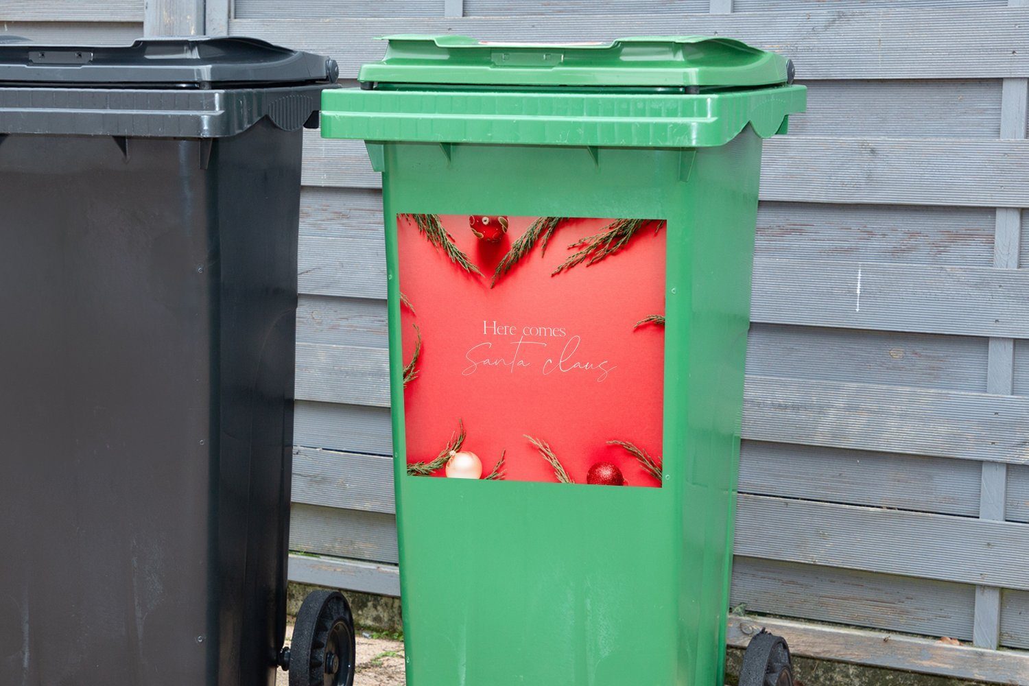 Weihnachten Mülleimer-aufkleber, (1 Sticker, MuchoWow Mülltonne, Abfalbehälter Zitat - St), Rot - Container, Wandsticker