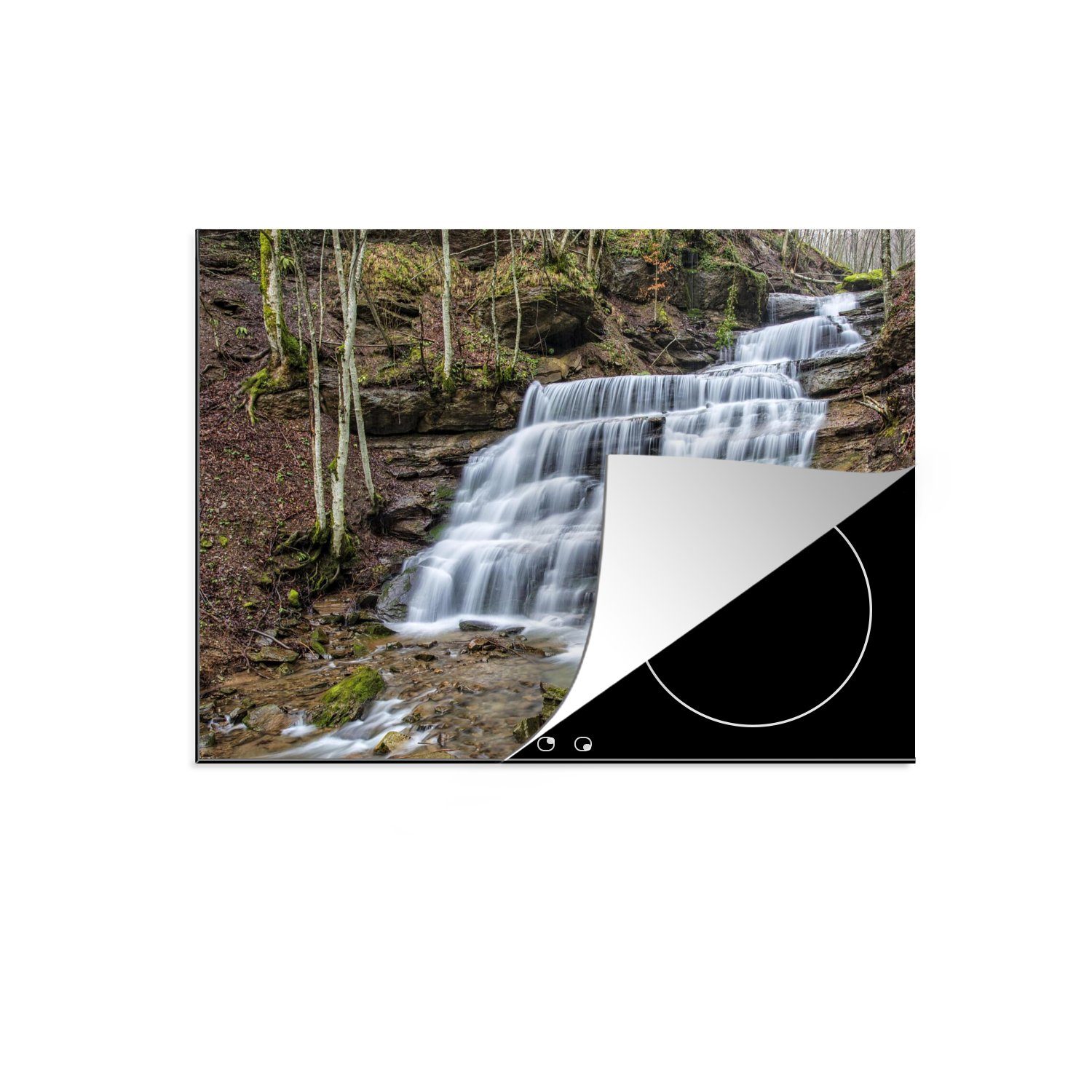 MuchoWow Herdblende-/Abdeckplatte Ein Wasserfall im Nationalpark Foreste Casentinesi in Italien, Vinyl, (1 tlg), 71x52 cm, Induktionskochfeld Schutz für die küche, Ceranfeldabdeckung