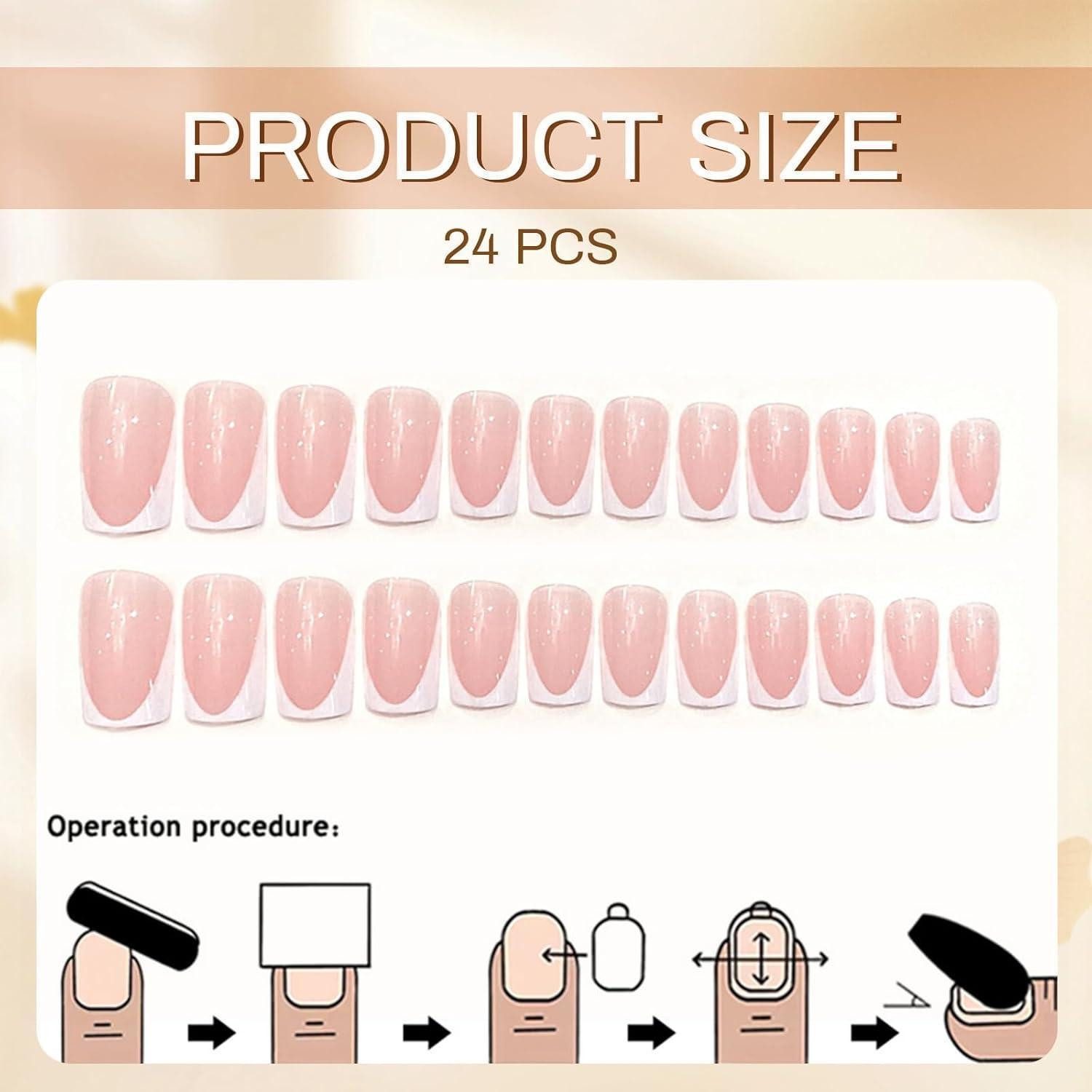 LuxusKollektion Kunstfingernägel 24 Stücke French Nails Kurz Weiß Press on Nails Acryl Nägel Art – Bild 2 von 5