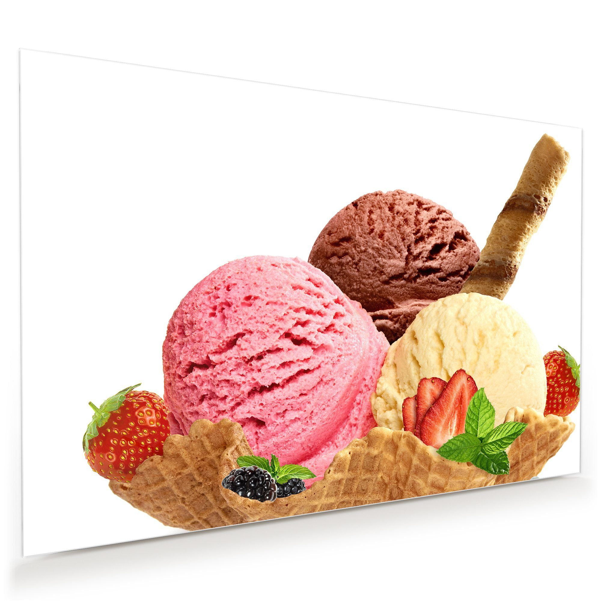 Primedeco Glasbild Wandbild Variation an Eiskugeln mit Aufhängung, Süsses