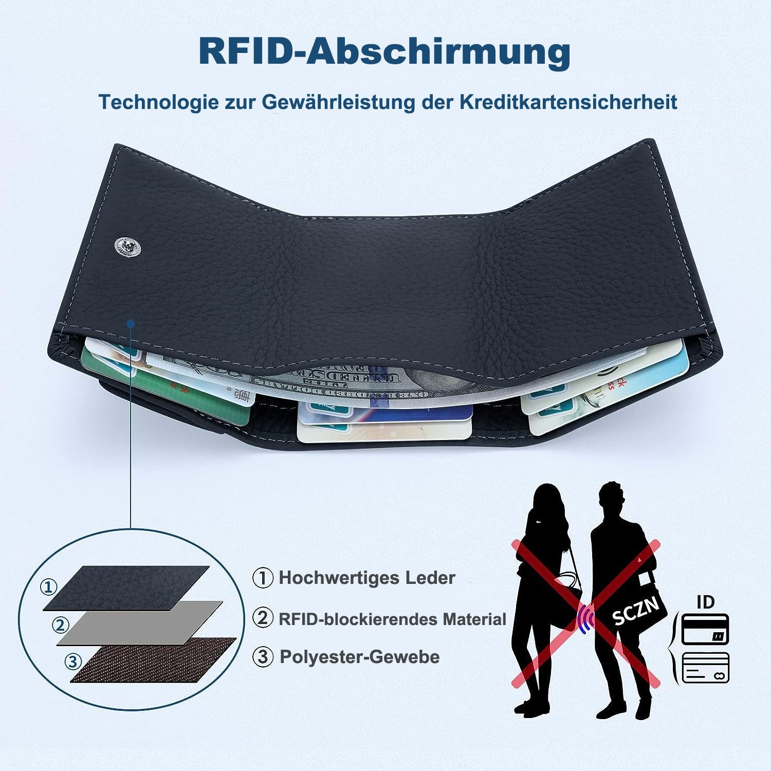 Zaewry Mini Geldbörse Schlichte kleine Geldbörse aus Leder für Frauen (1-tlg), mit Kartenschlitz, RFID-Diebstahlschutzbürste, 10 x 7 x 3cm – Bild 3 von 5