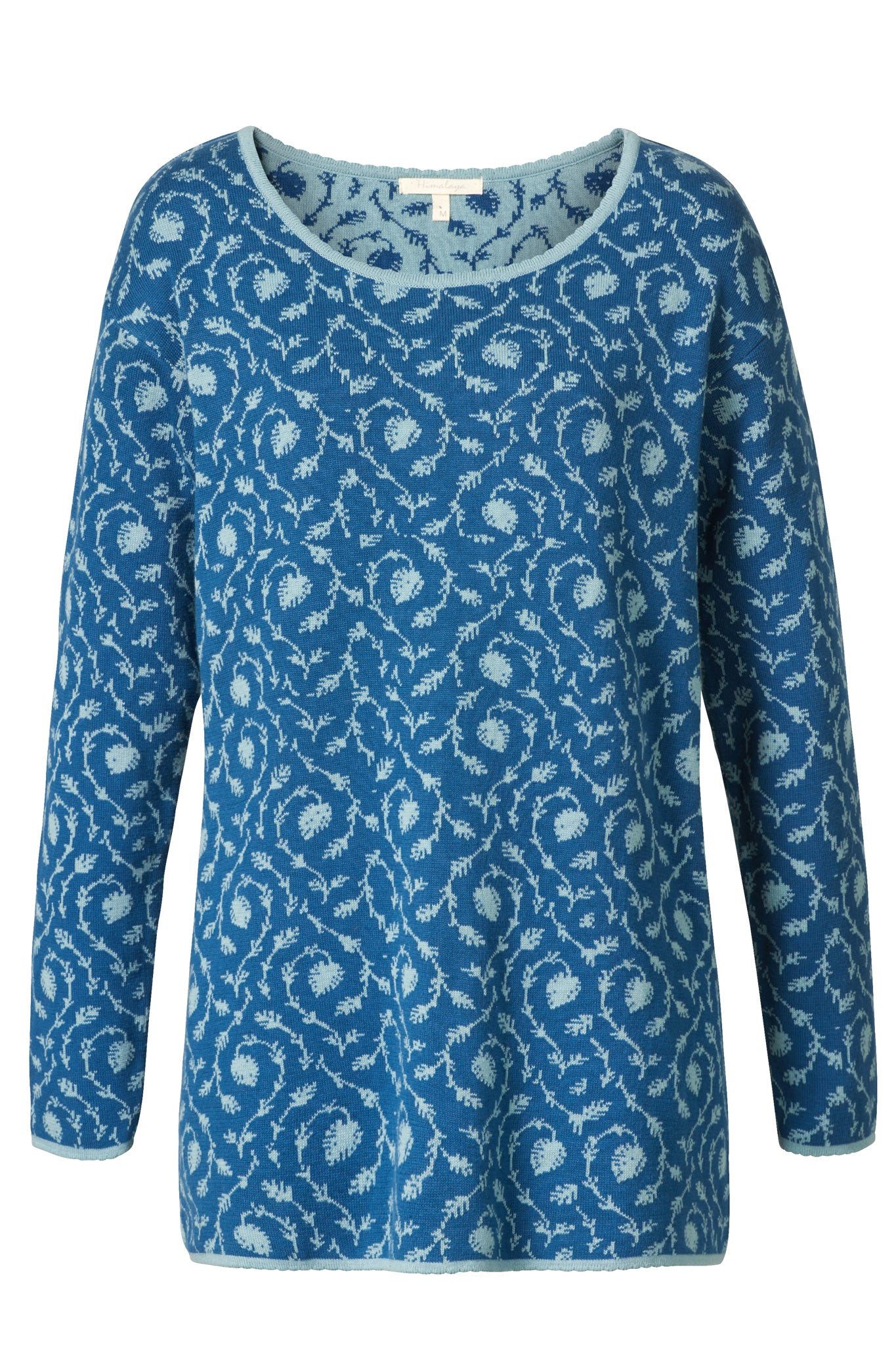 Longpullover Weicher Pullover Damen mit elegantem Rankenmuster aus Bio-Baumwolle