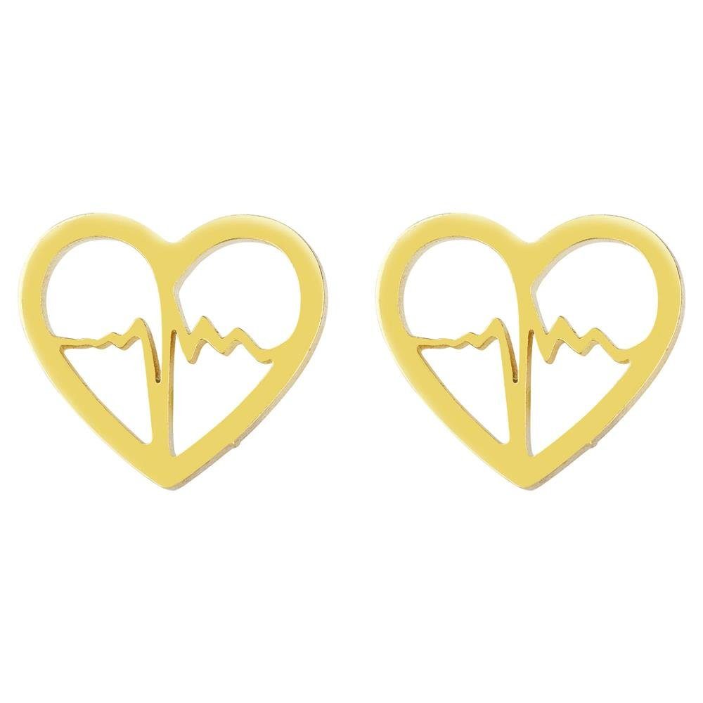 BUNGSA Ohrring-Set Ohrstecker Heartbeat gold aus Edelstahl Damen (1 Paar (2 Stück), 2-tlg), Ohrschmuck Ohrringe