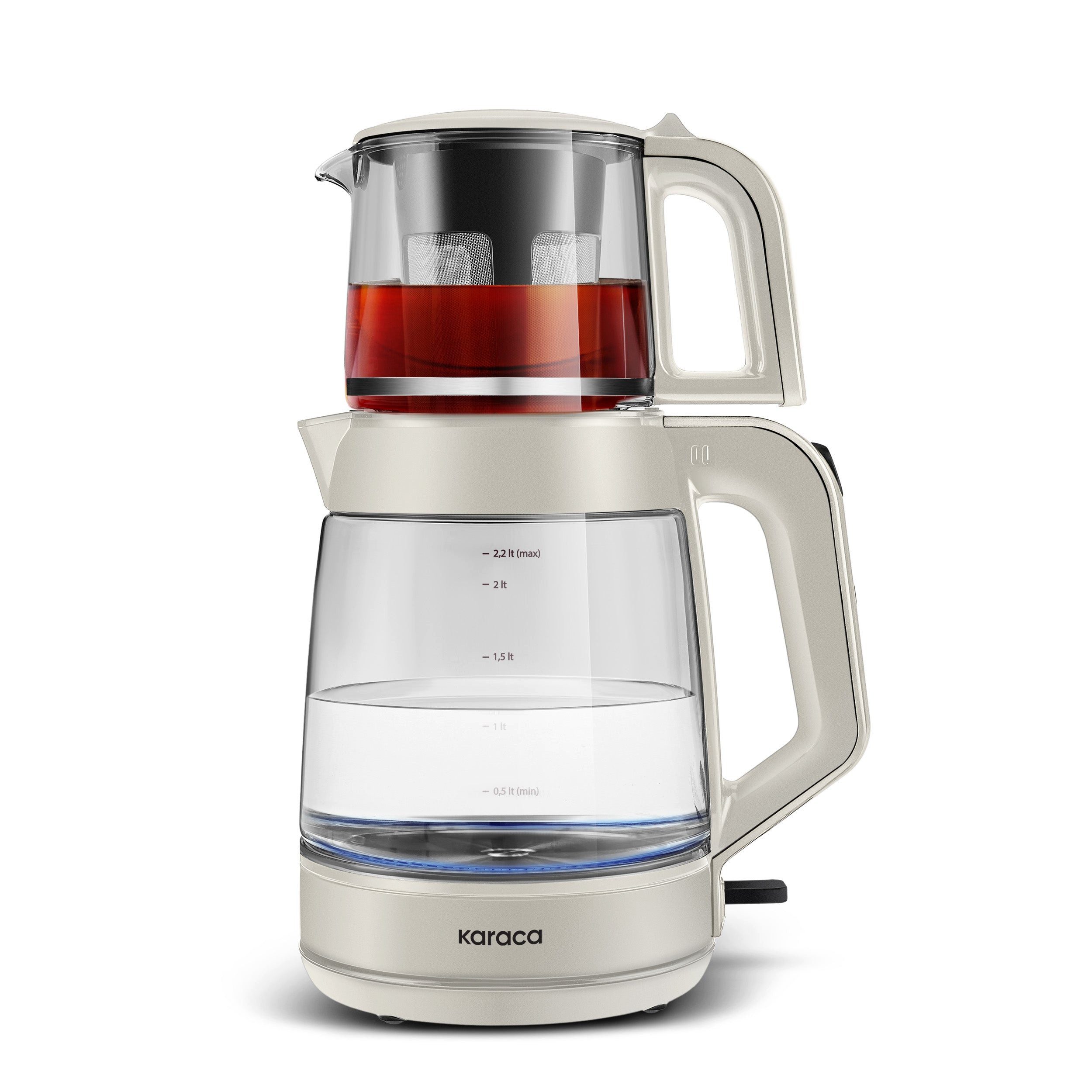 Karaca Wasser-/Teekocher Karaca Glass Tea XL 2in1 Glas-Teezubereiter Wasserkocher Starlight