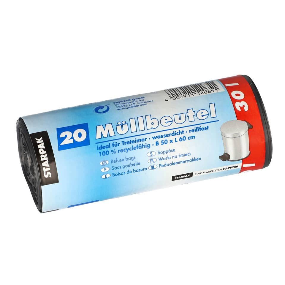 Papierkorb 4x PapStar 12397 Müllbeutel - 30 L, LDPE, grau, 20 Stück