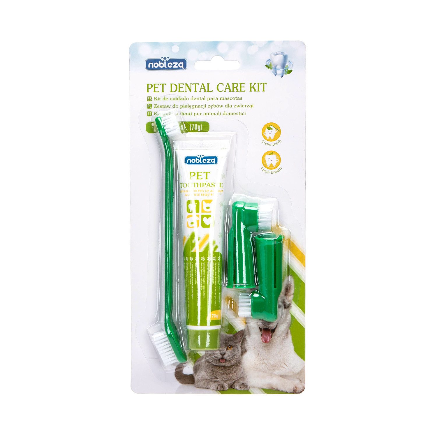 nobleza Tierzahnbürste nobleza 3-in-1 Zahnpflege Set für Hunde mit Zahnbürste & 70g Zahnpasta