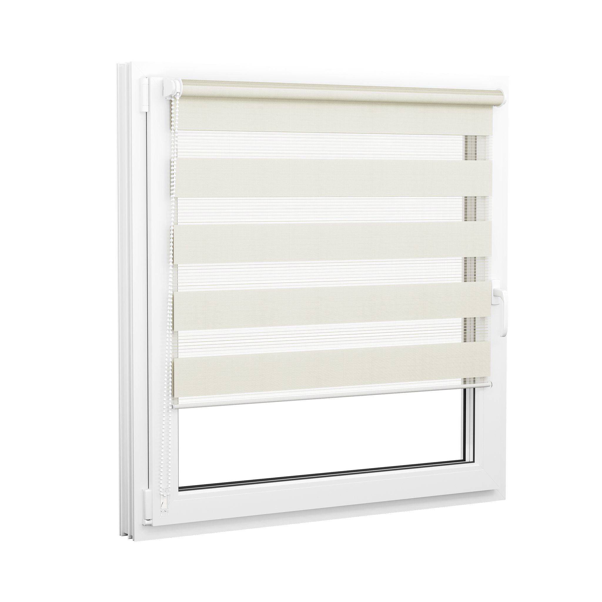 Doppelrollo 130 x 130 cm, creme [ Stoffbreite 126,6 cm ], jalousiescout, blickdicht, mit Bohren/ohne Bohren, freihängend, Klemmen, Kleben und Schrauben OHNE Aufpreis, Lichtdurchlässig, Klemmträger, Feuchtraumgeeignet